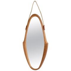 Mid-Century Oval Teak Wood Mirror with Rope