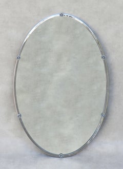 Mid Century Oval Vanity Mirror in Chrome with Daisy Flower Details C1970 France