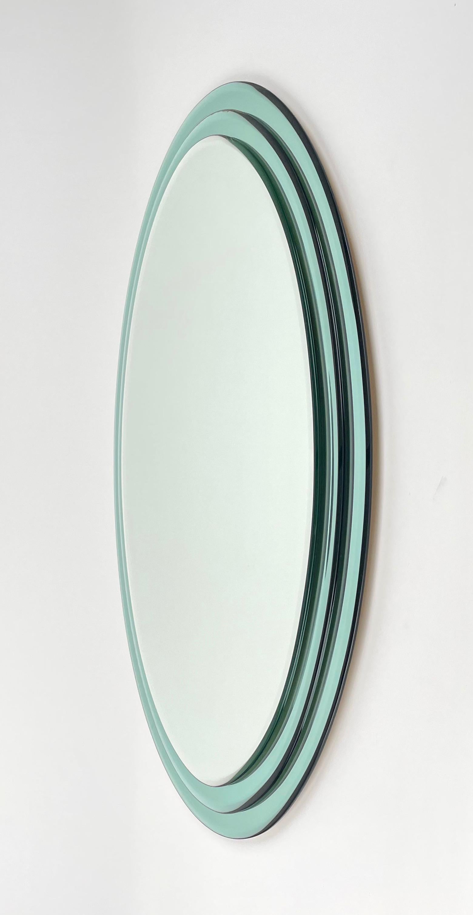 Late 20th Century Mid-Century Oval Wall Mirror Three Level Fontana Arte style, Italy 1970s For Sale
