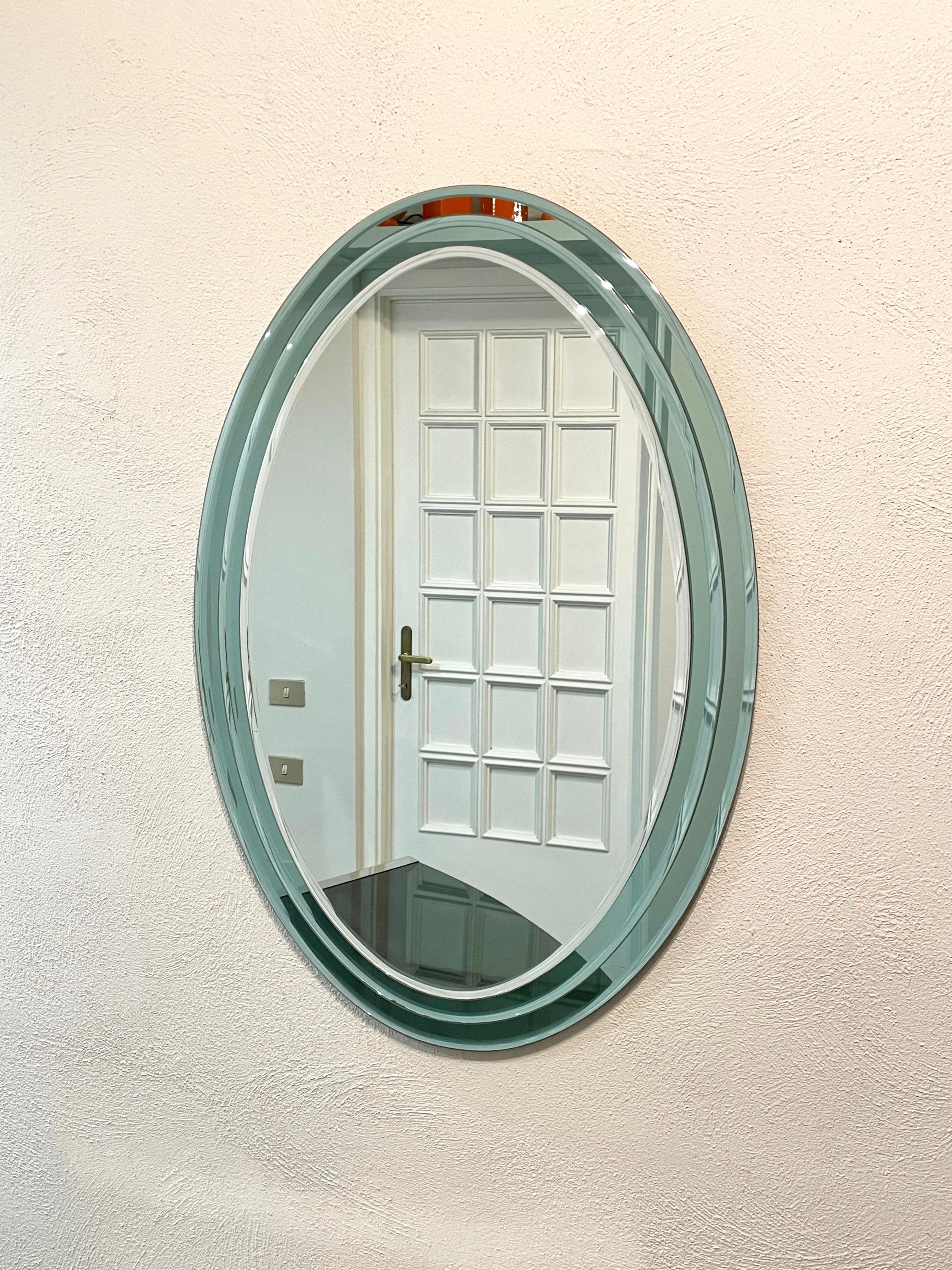 Mid-Century Oval Wall Mirror Three Level Fontana Arte style, Italy 1970s For Sale 1