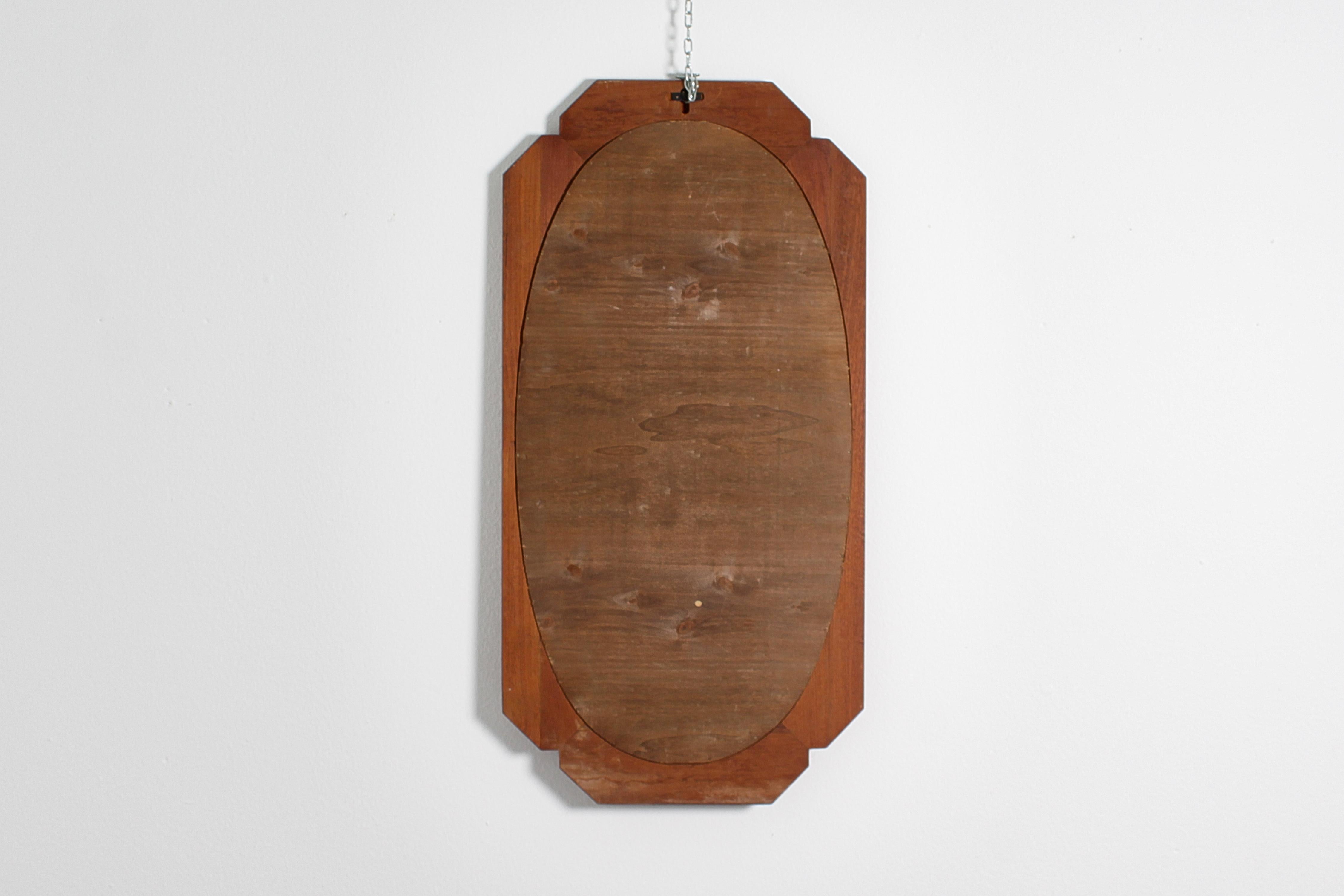 Mid-Century Oval Wall Mirror with Geometric Wooden Frame, 60s Italy For Sale 5