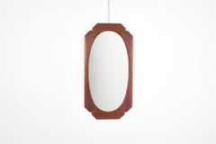Mid-Century Oval Wall Mirror with Geometric Wooden Frame, 60s Italy