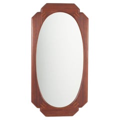 Mid-Century Oval Wall Mirror with Geometric Wooden Frame, 60s Italy