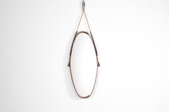 Mid-Century Oval Wall Mirror with Teak Bend Frame, 60s Italy