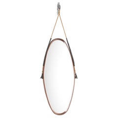 Mid-Century Oval Wall Mirror with Teak Bend Frame, 60s Italy