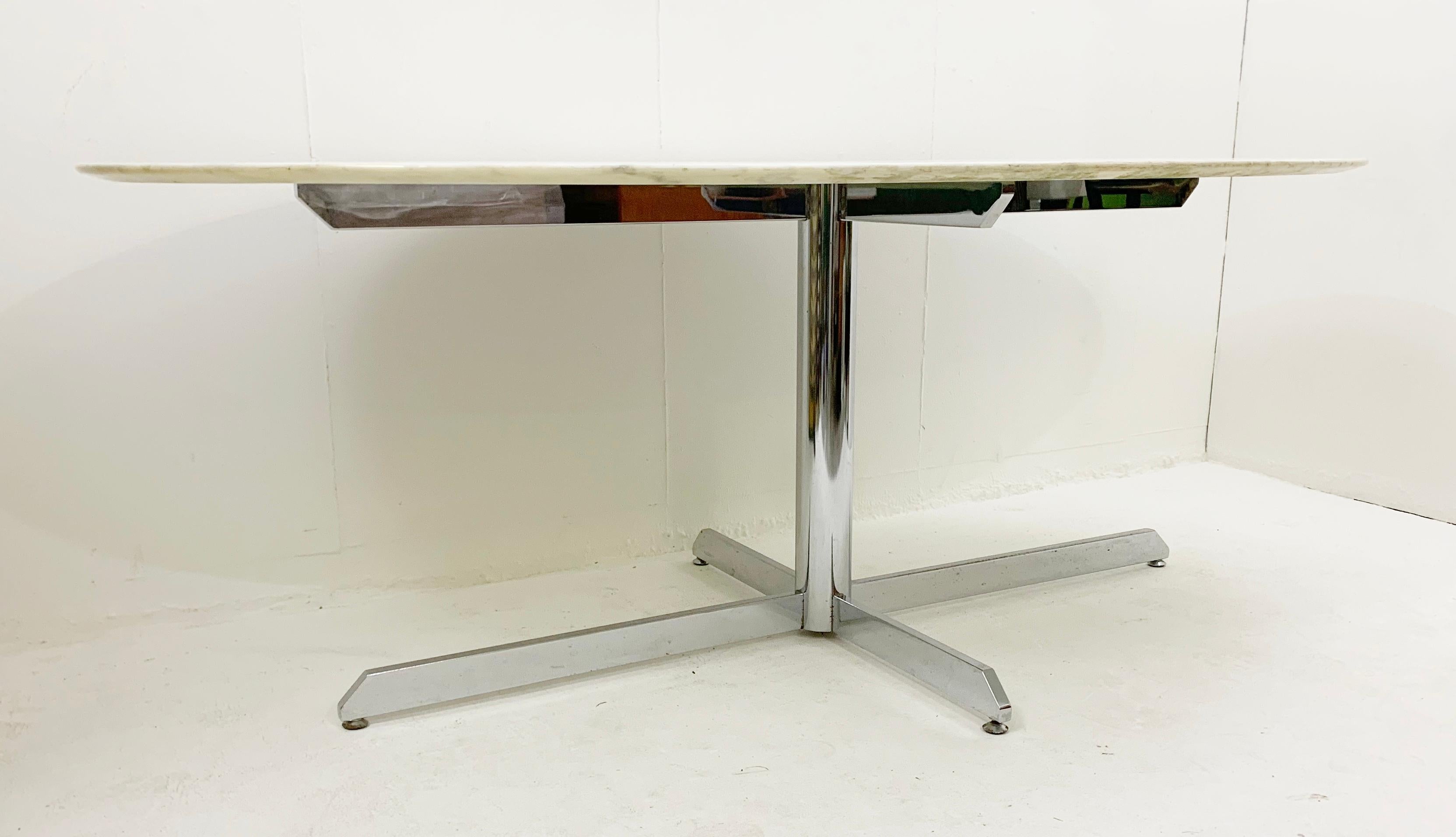 Mid-Century Oval with Marble Top and Chromed Metal Feet Dining Table by Knoll 2