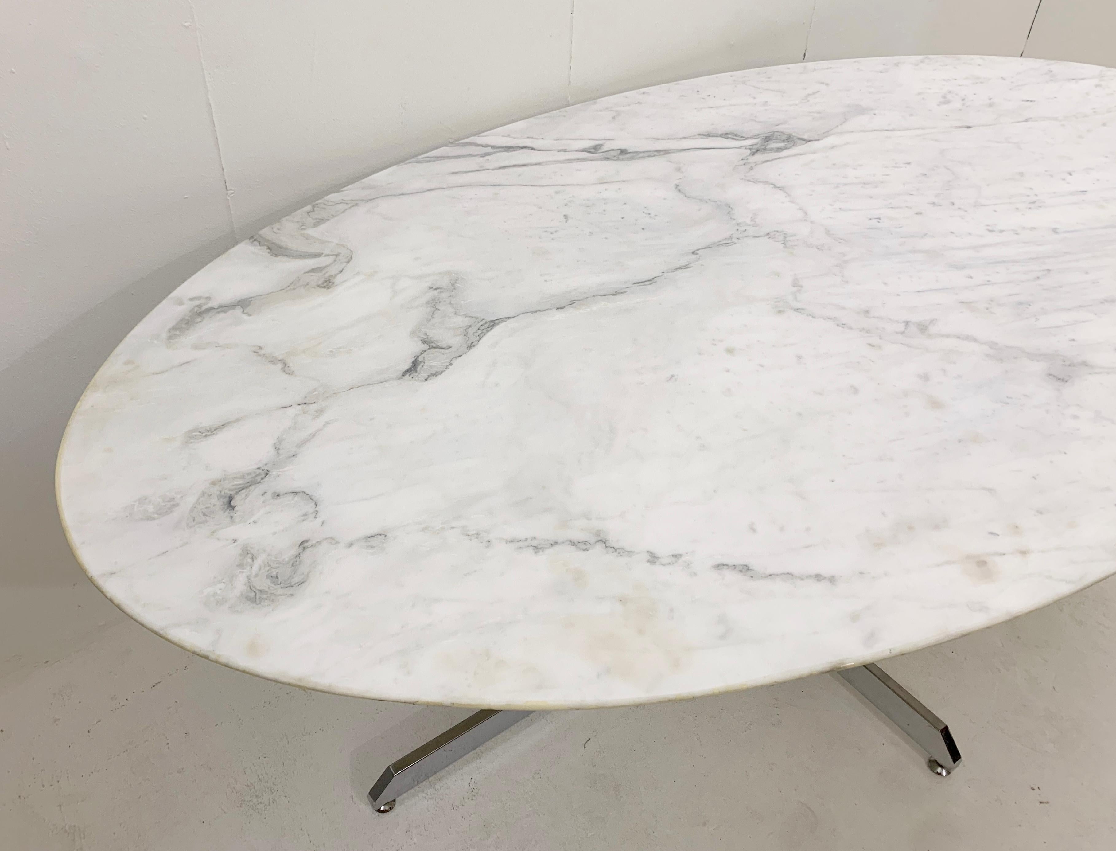 Mid-Century Oval with Marble Top and Chromed Metal Feet Dining Table by Knoll 4