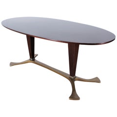 Midcentury Ovaldo Borsani Metal Wood Table, Italy, 1960