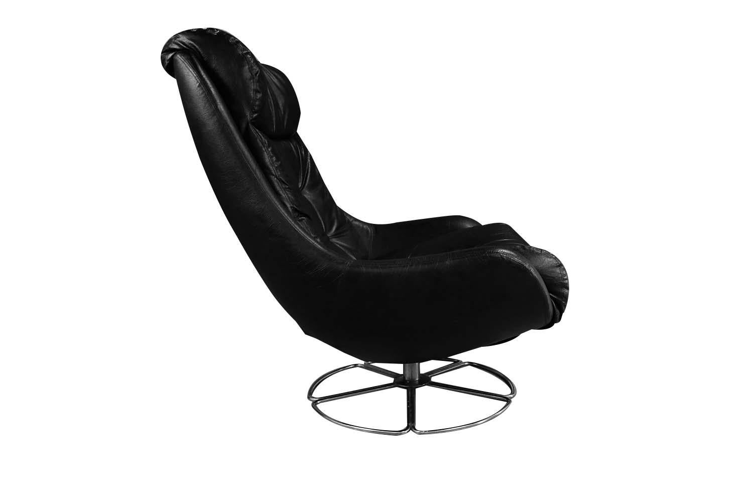 Mid-Century Modern Midcentury Overman Style High Back Swivel Black Chair