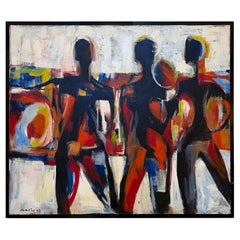 Mid-century Overscale Abstract Beach Scene Oil Painting, Signed, 1962