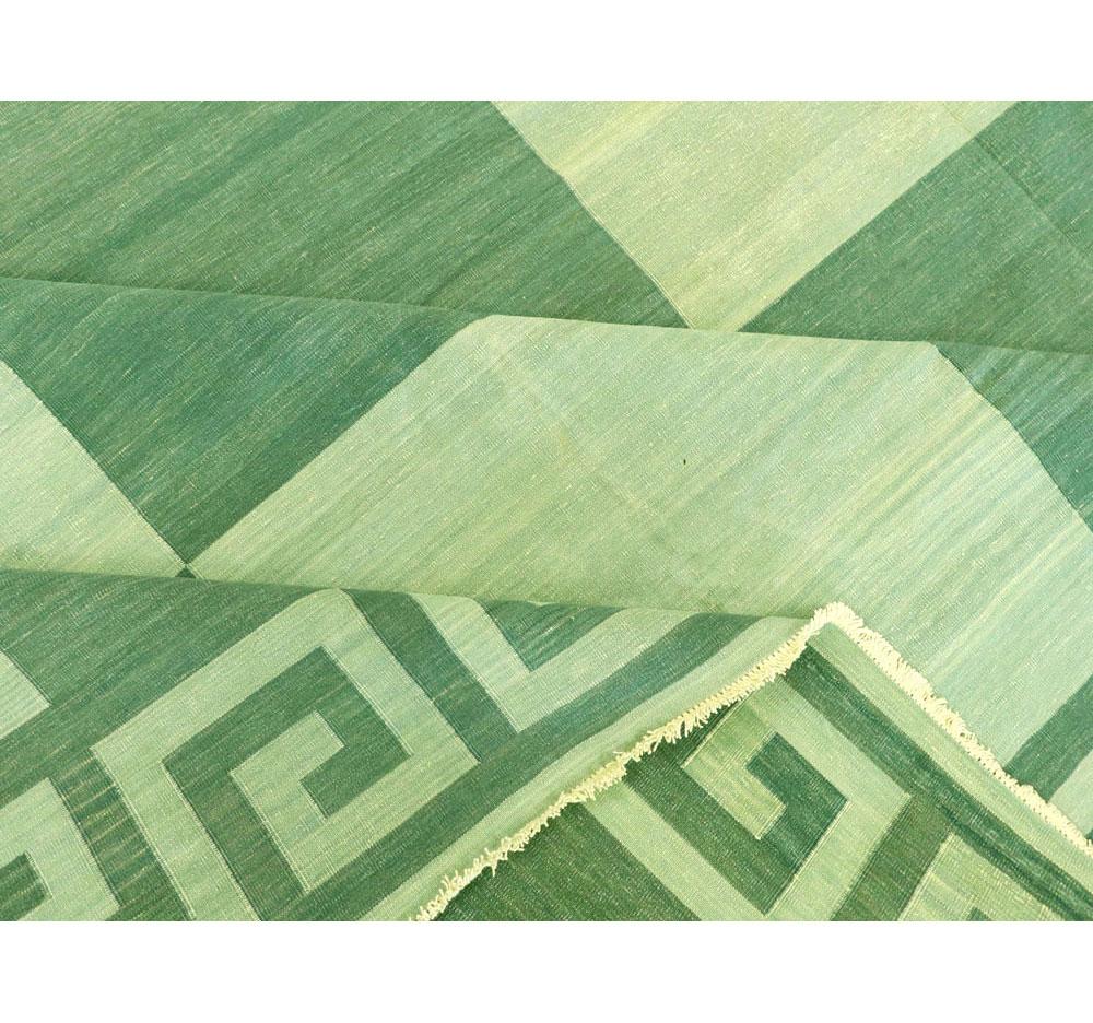 20th Century Midcentury Oversize Flatweave Checkerboard Carpet in Green For Sale