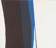 Mid Century Oversized Abstract Painting oil on canvas blue black sinuous lines