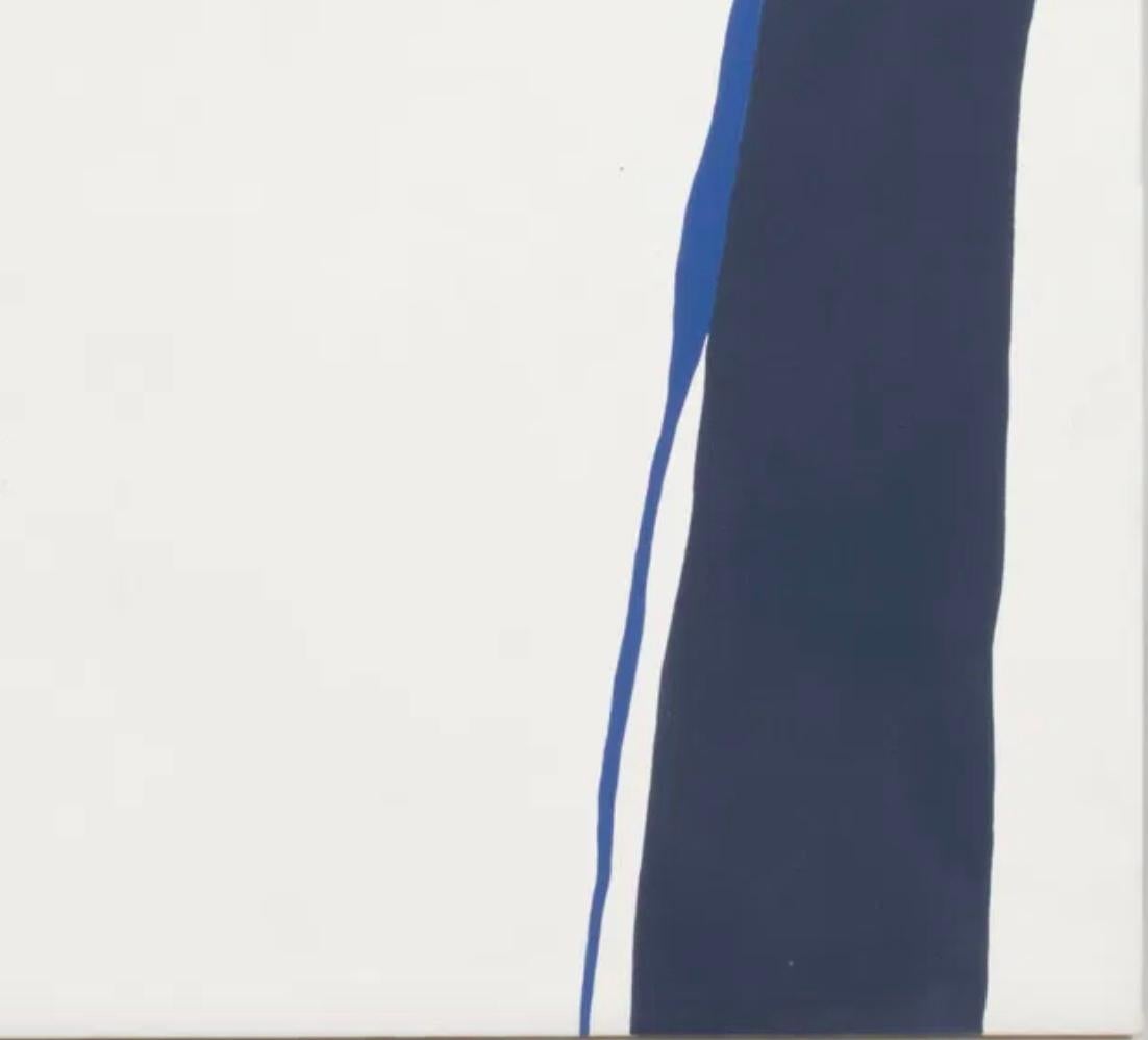 Übergroßes abstraktes Gemälde aus der Mitte des Jahrhunderts, Öl auf Leinwand, blau, schwarz, geschwungene Linien (Moderne der Mitte des Jahrhunderts) im Angebot