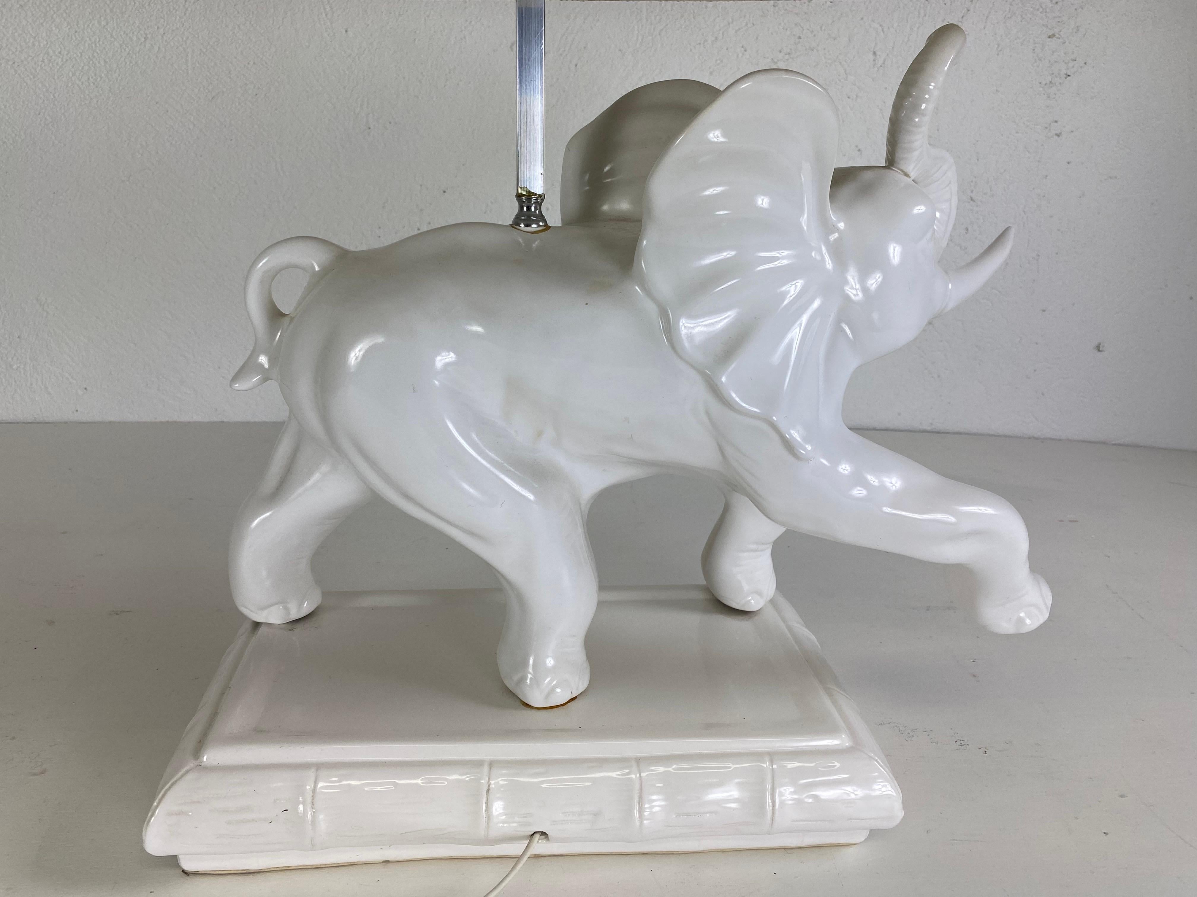 Mid-century oversized  Blanc de chin Italian pottery elephant lamp For Sale 3