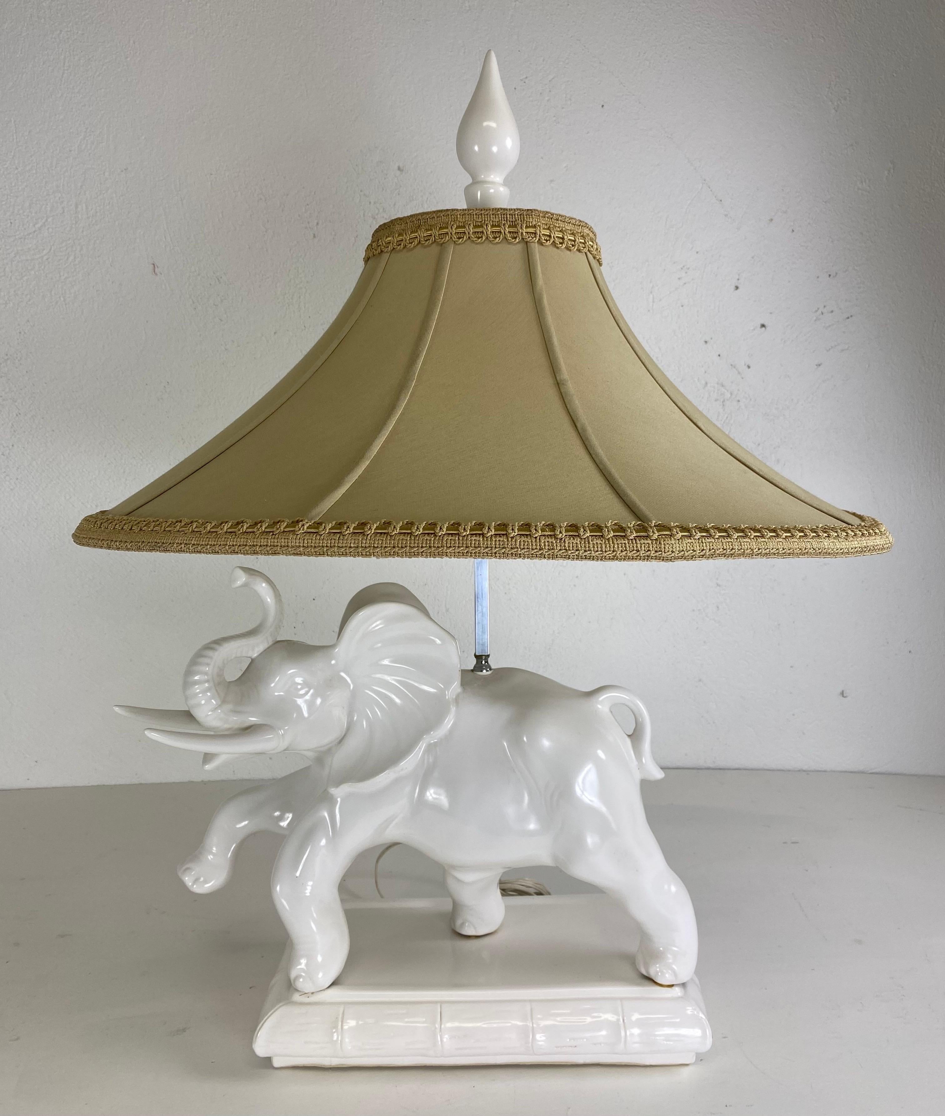 Pottery Mid-century oversized  Blanc de chin Italian pottery elephant lamp For Sale