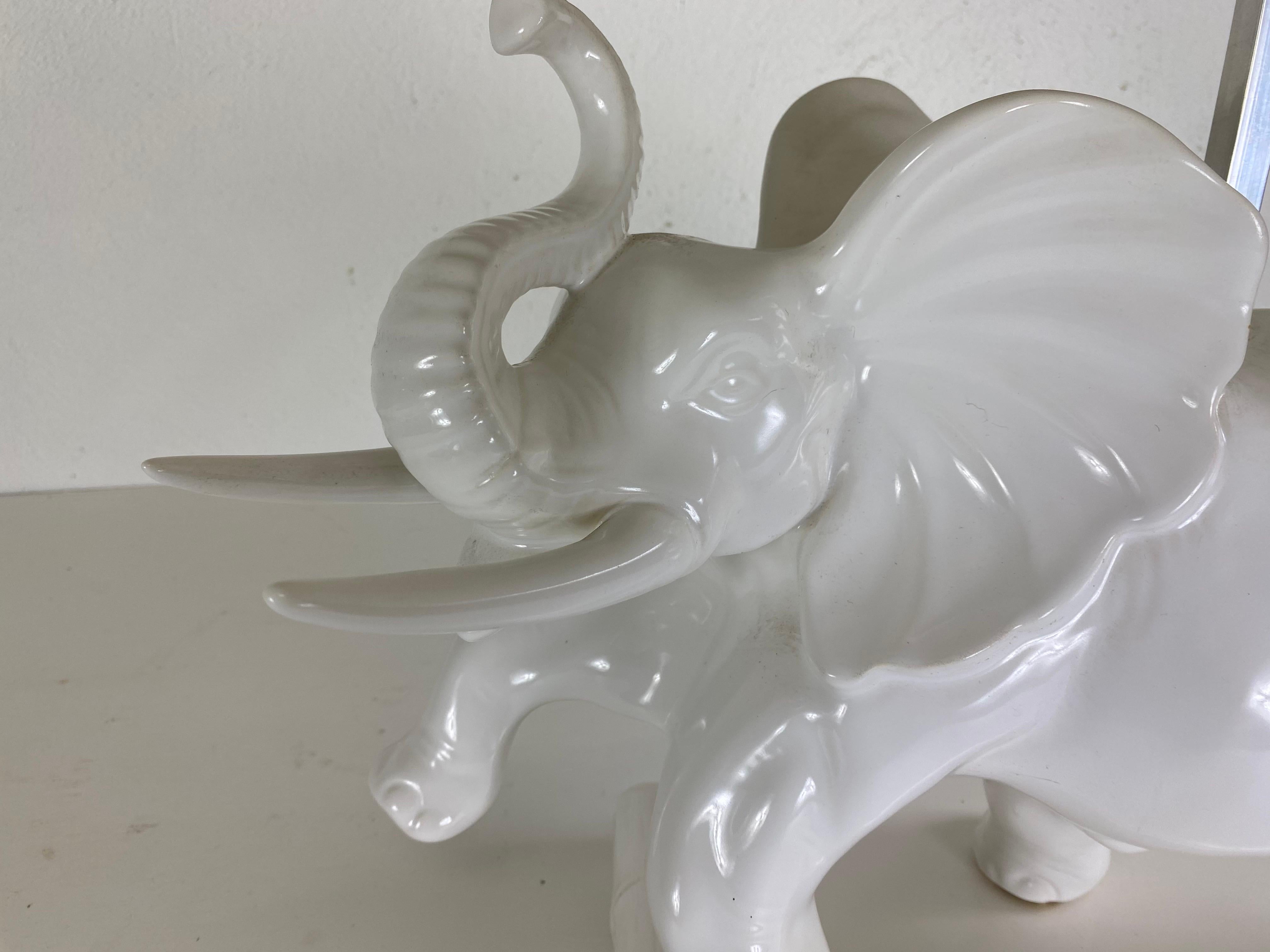 Mid-century oversized  Blanc de chin Italian pottery elephant lamp For Sale 1