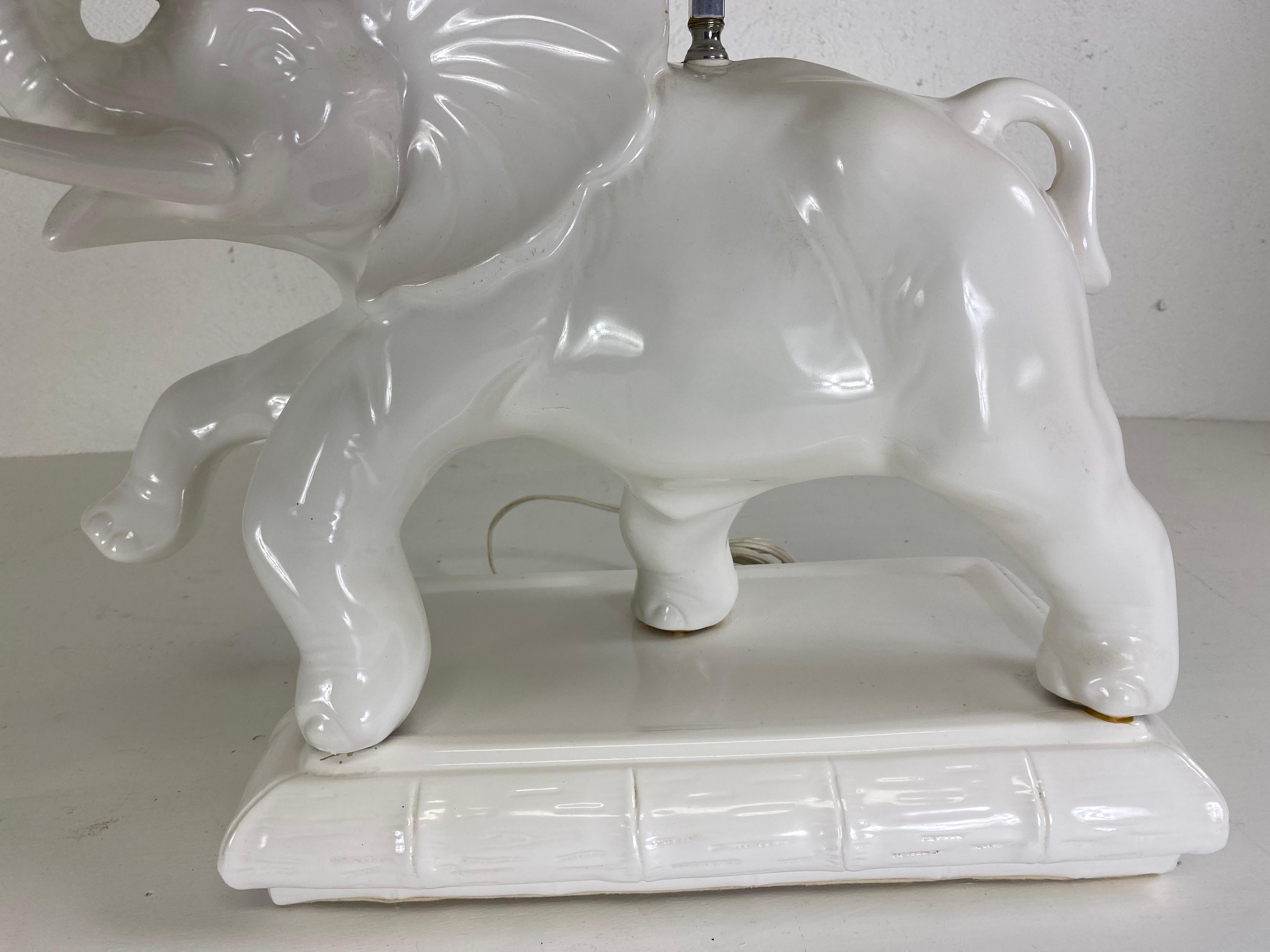 Mid-century oversized  Blanc de chin Italian pottery elephant lamp For Sale 2