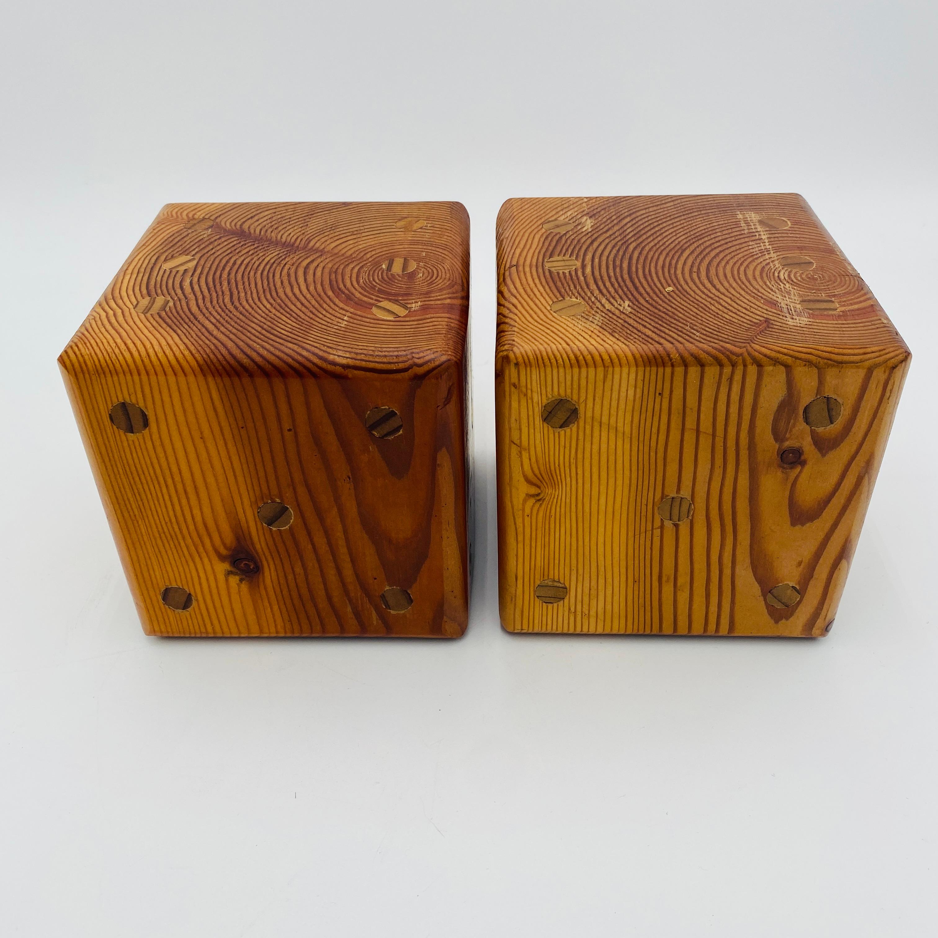 Mid Century Oversized Dice Hand Crafted Wood Bookends 1970s For Sale 8