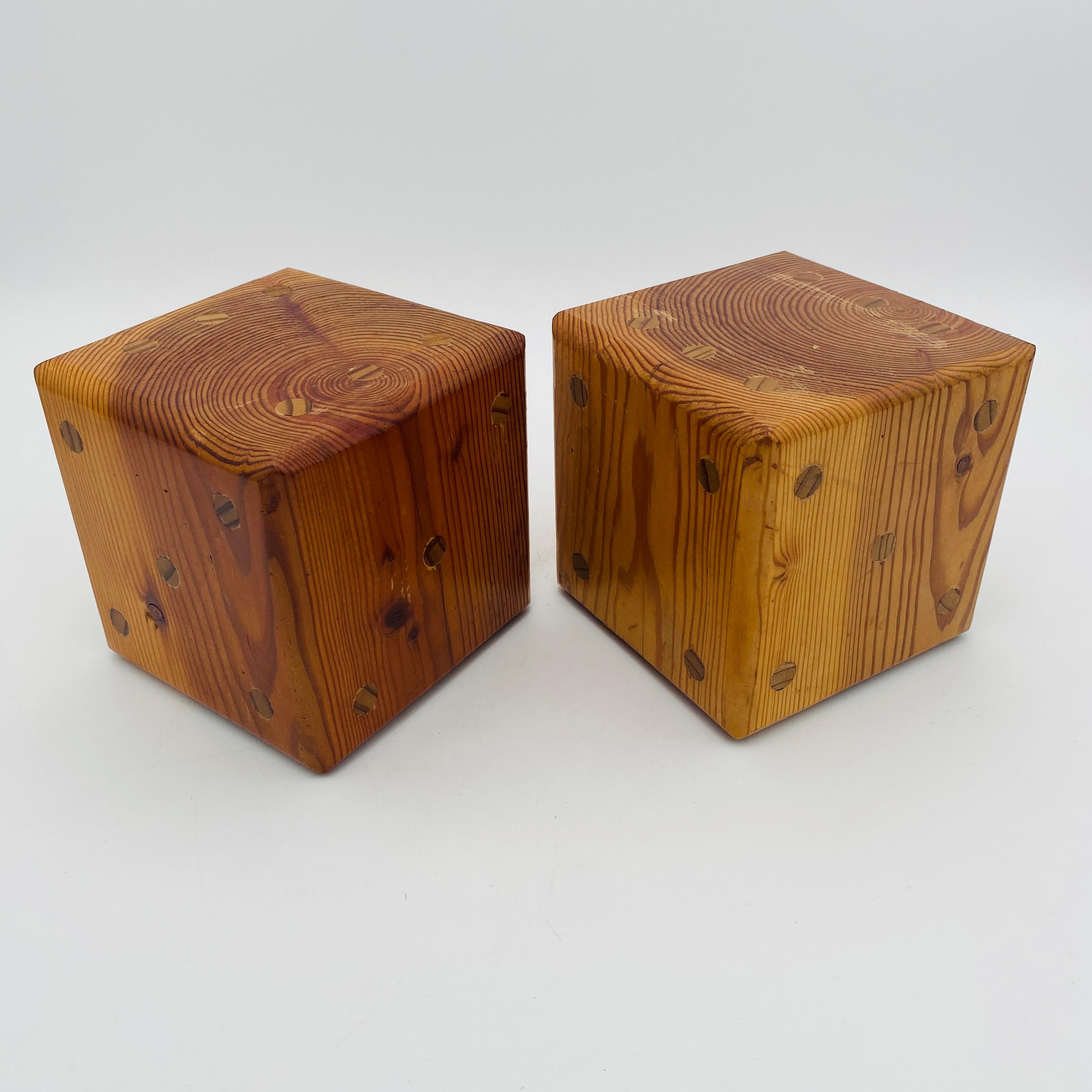 Mid Century Oversized Dice Hand Crafted Wood Bookends 1970s For Sale 9