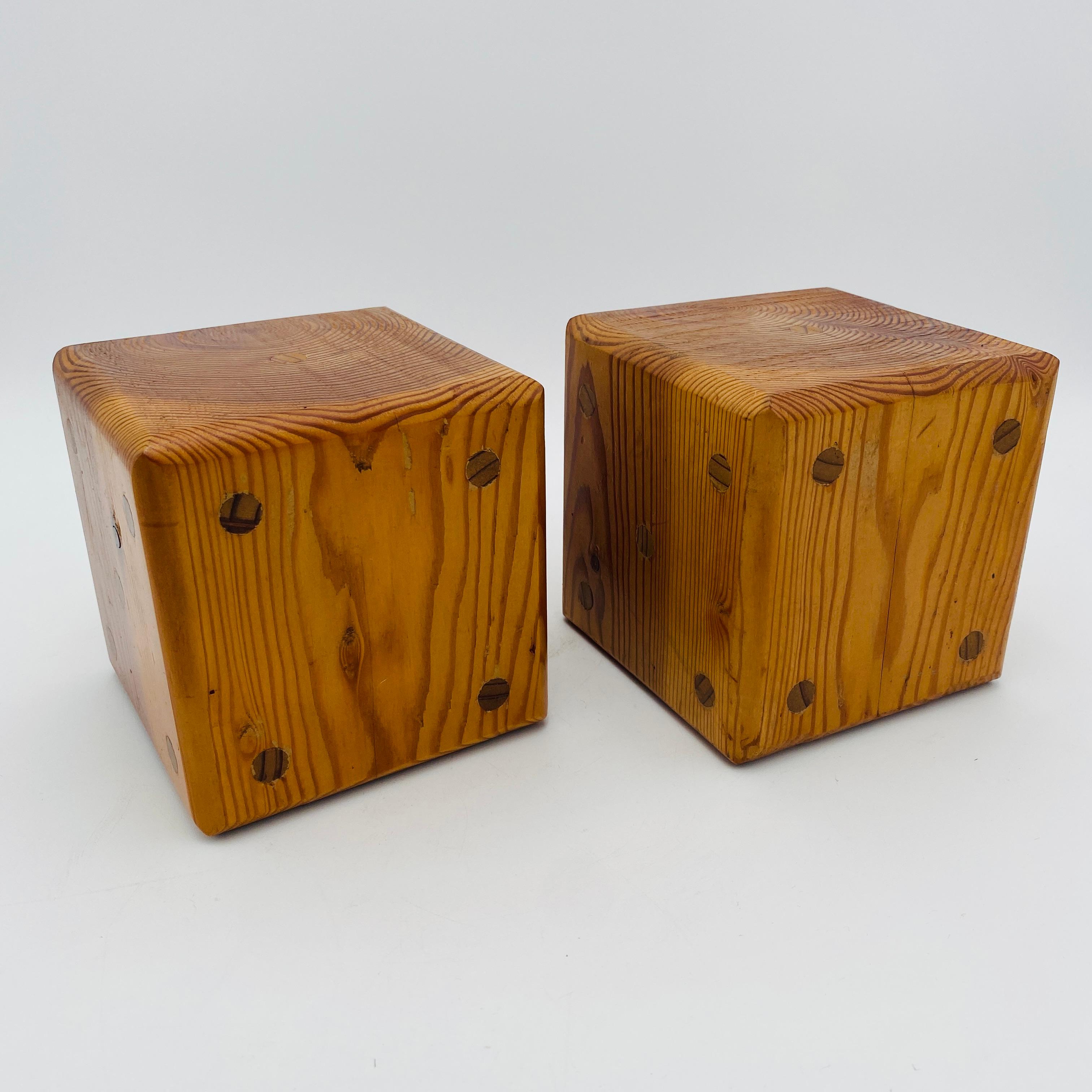 Mid Century Oversized Dice Hand Crafted Wood Bookends 1970s For Sale 12