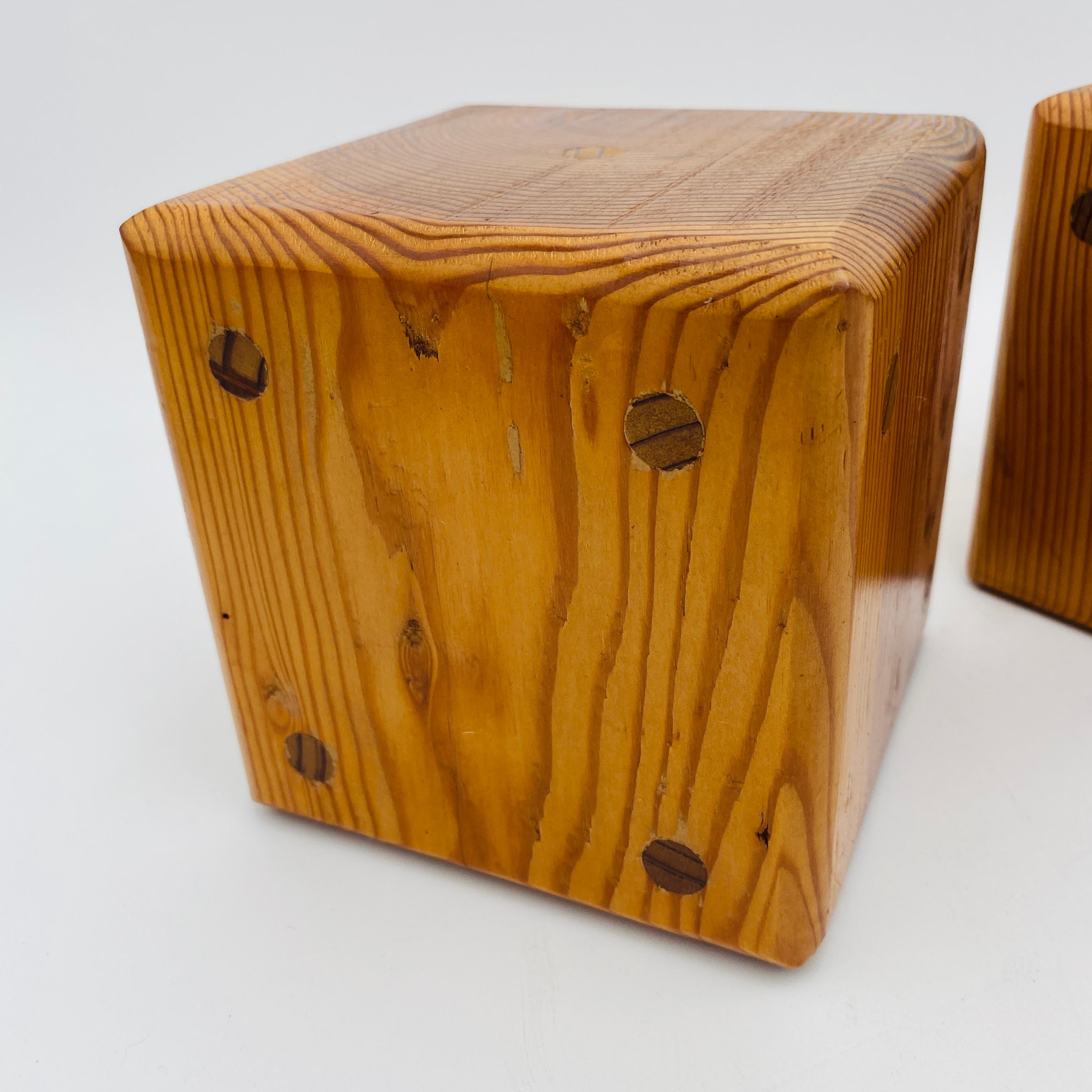 Mid-Century Modern Mid Century Oversized Dice Hand Crafted Wood Bookends 1970s For Sale