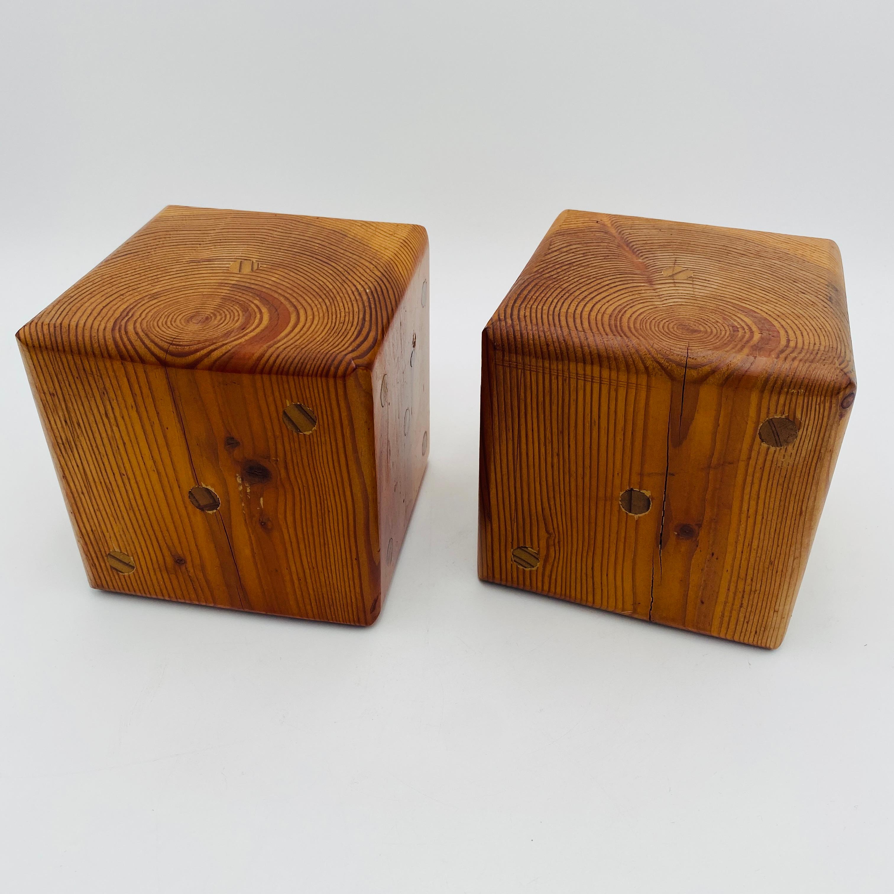 Hand-Crafted Mid Century Oversized Dice Hand Crafted Wood Bookends 1970s For Sale