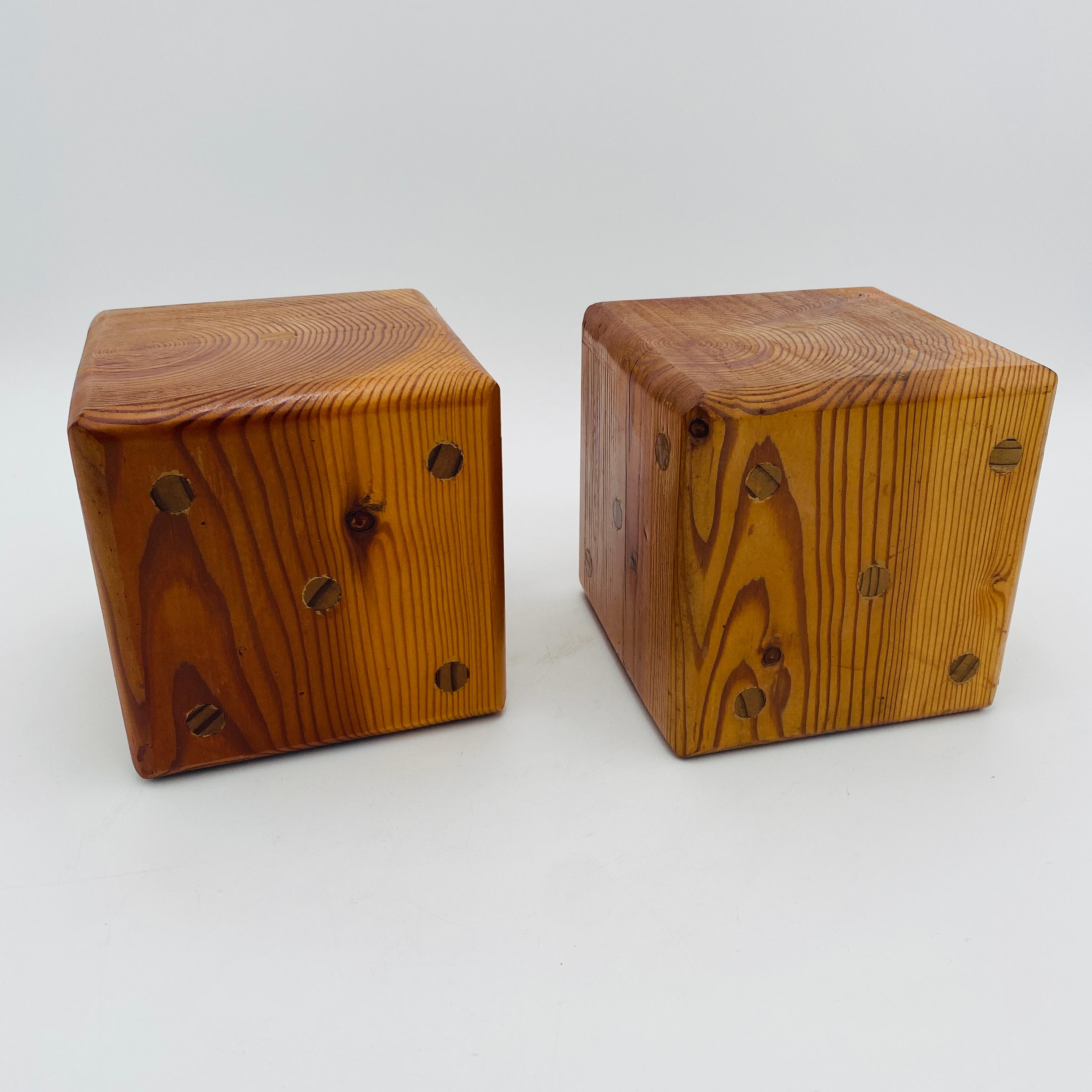 Mid Century Oversized Dice Hand Crafted Wood Bookends 1970s In Good Condition For Sale In San Juan Capistrano, CA