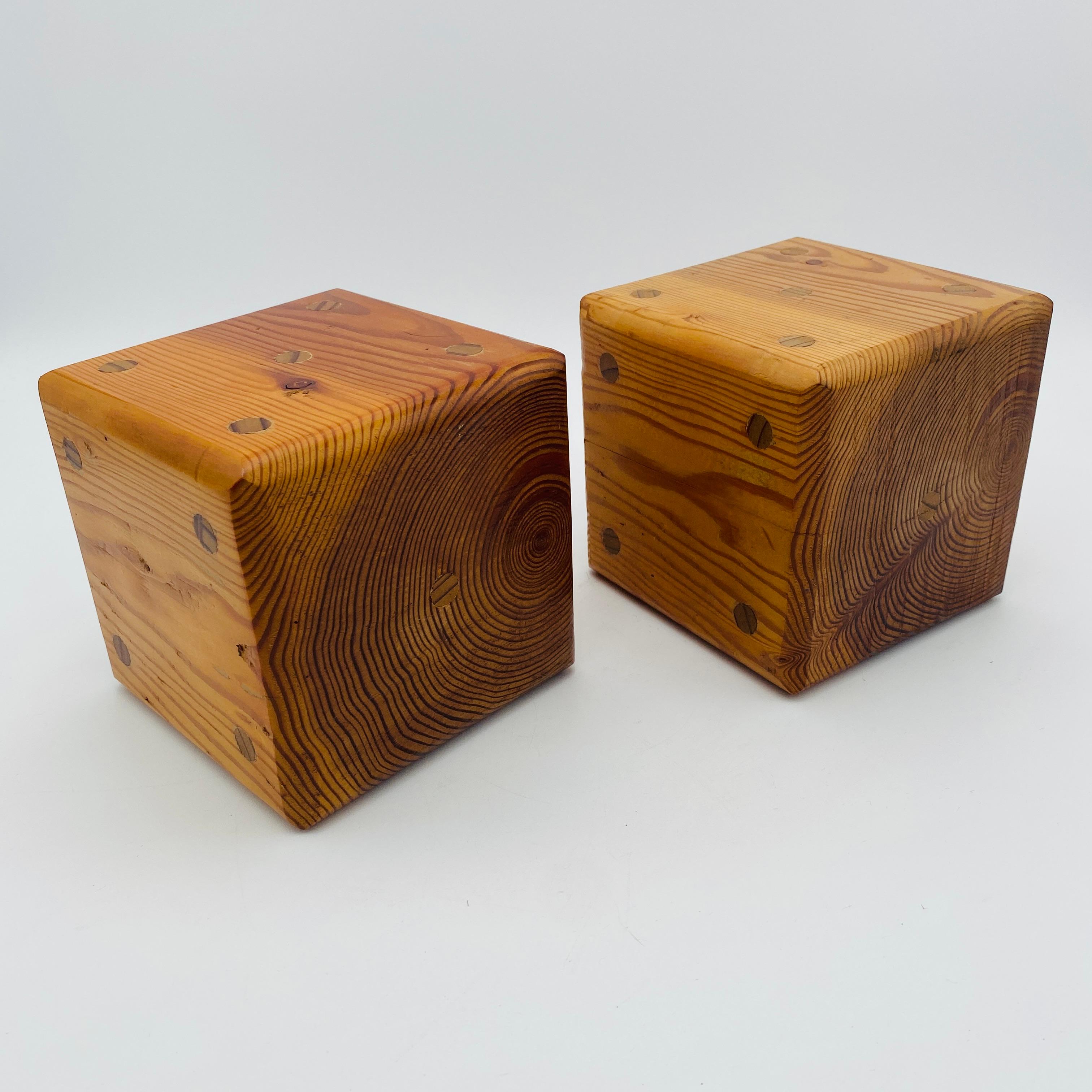 Late 20th Century Mid Century Oversized Dice Hand Crafted Wood Bookends 1970s For Sale