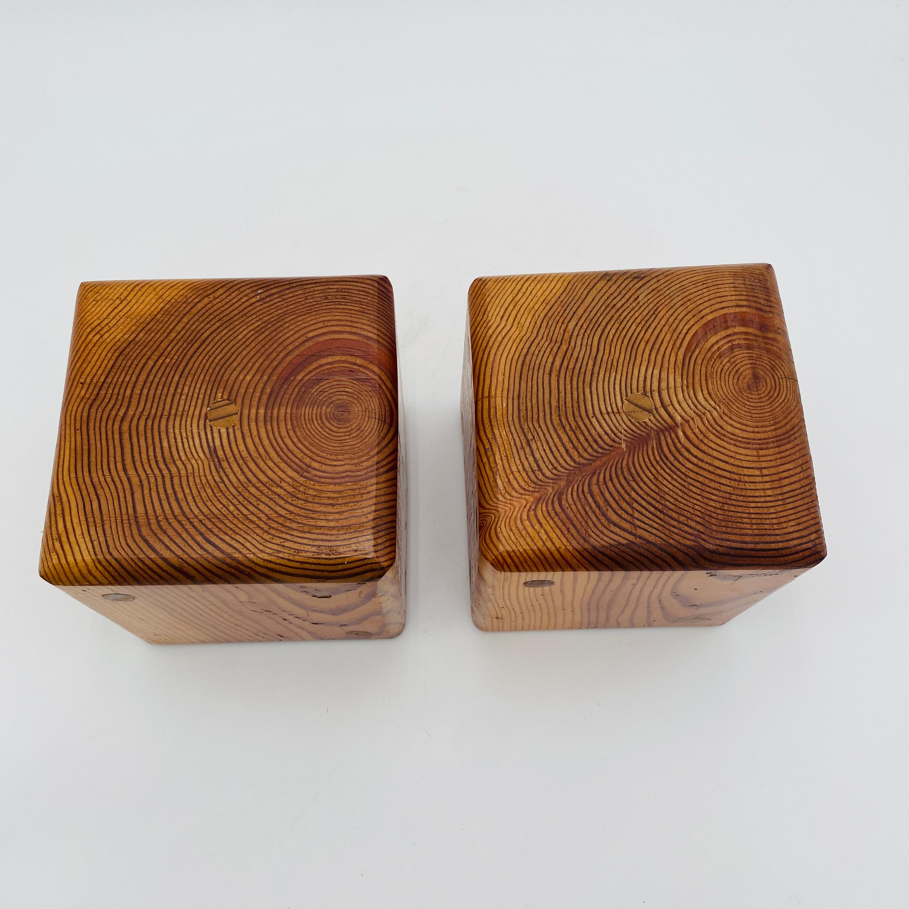 Mid Century Oversized Dice Hand Crafted Wood Bookends 1970s For Sale 1
