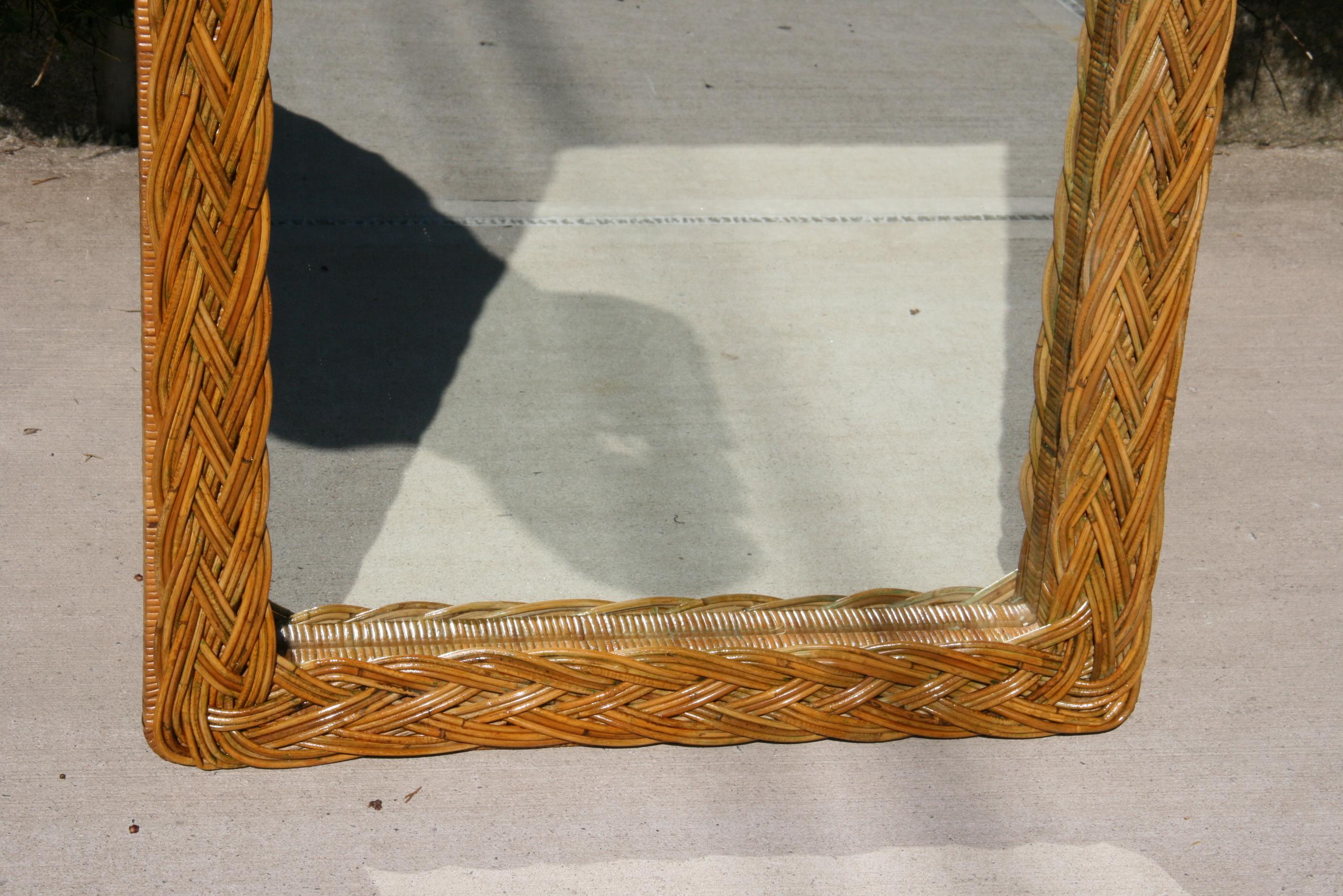 Mid Century Oversized Double Framed Wicker Mirror 2