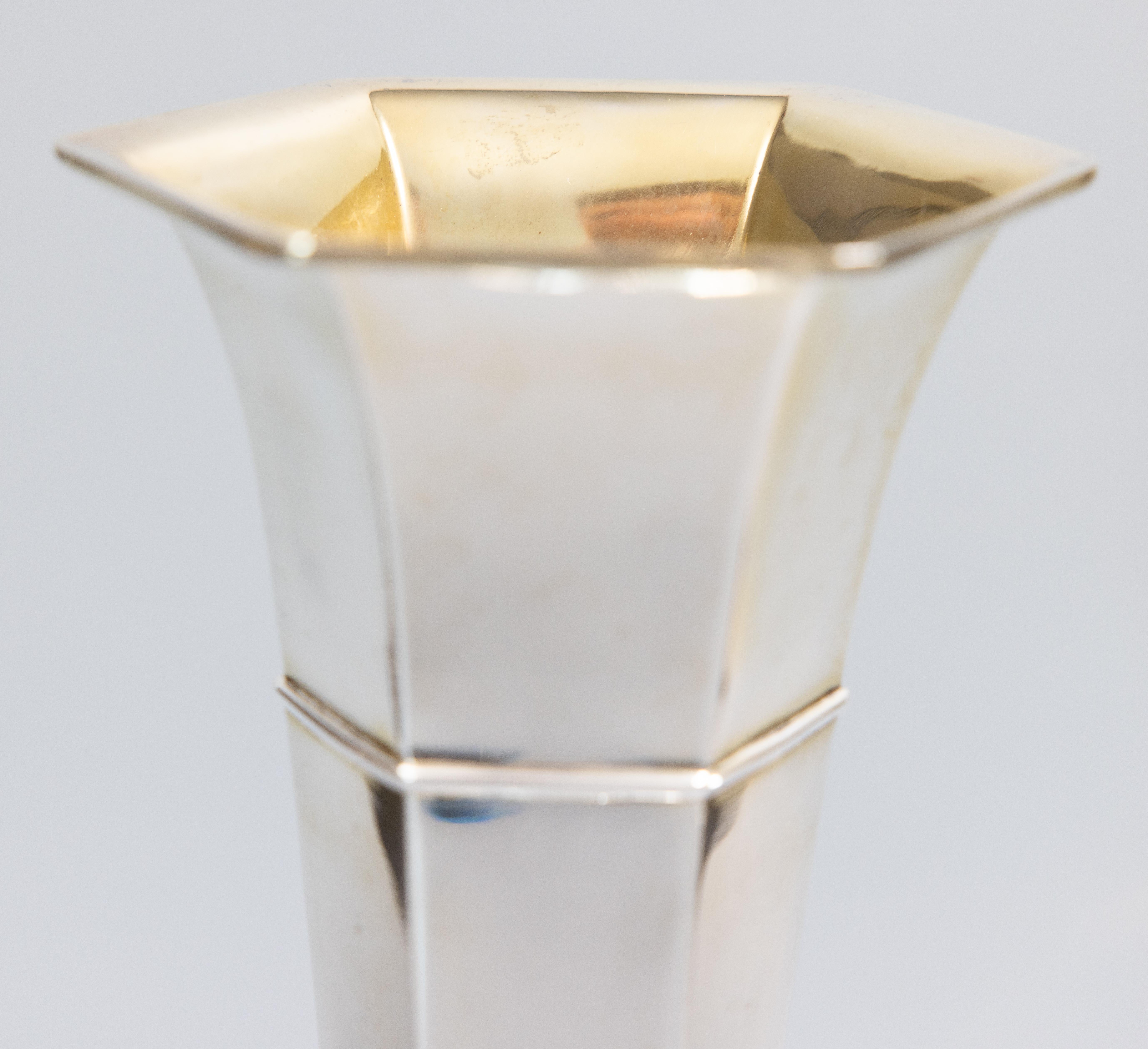 Art Deco Mid-Century Oversized Silver Plate Trumpet Vase For Sale