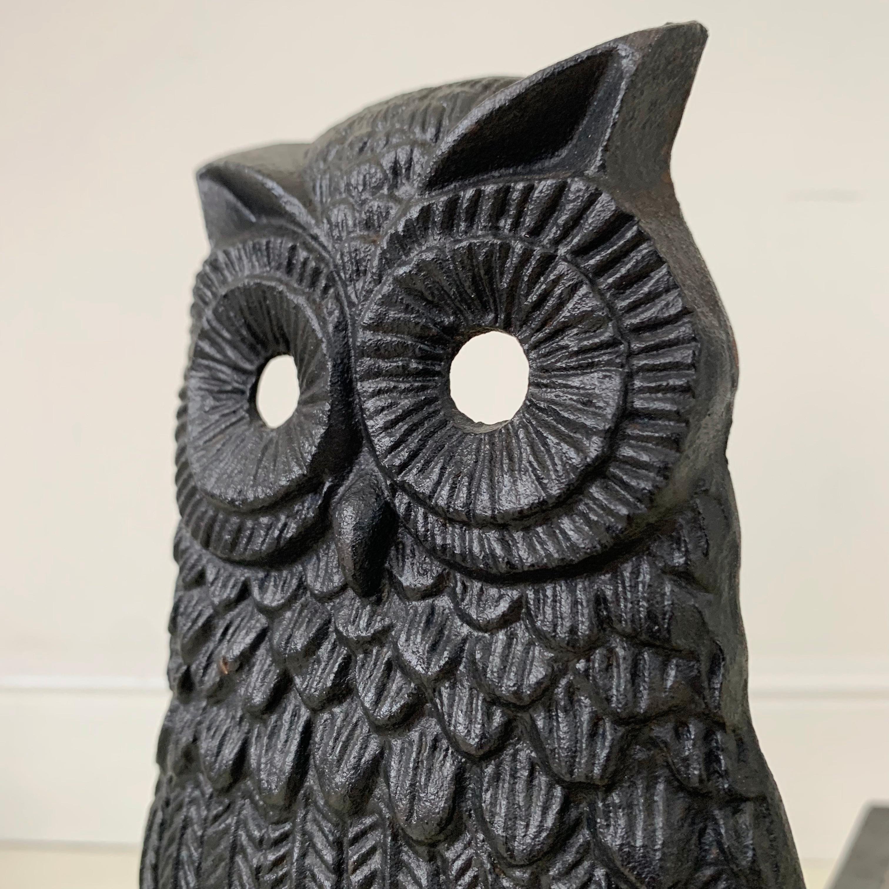 Mid-Century Owl  Cast Iron Andirons, circa 1970, France. For Sale 10
