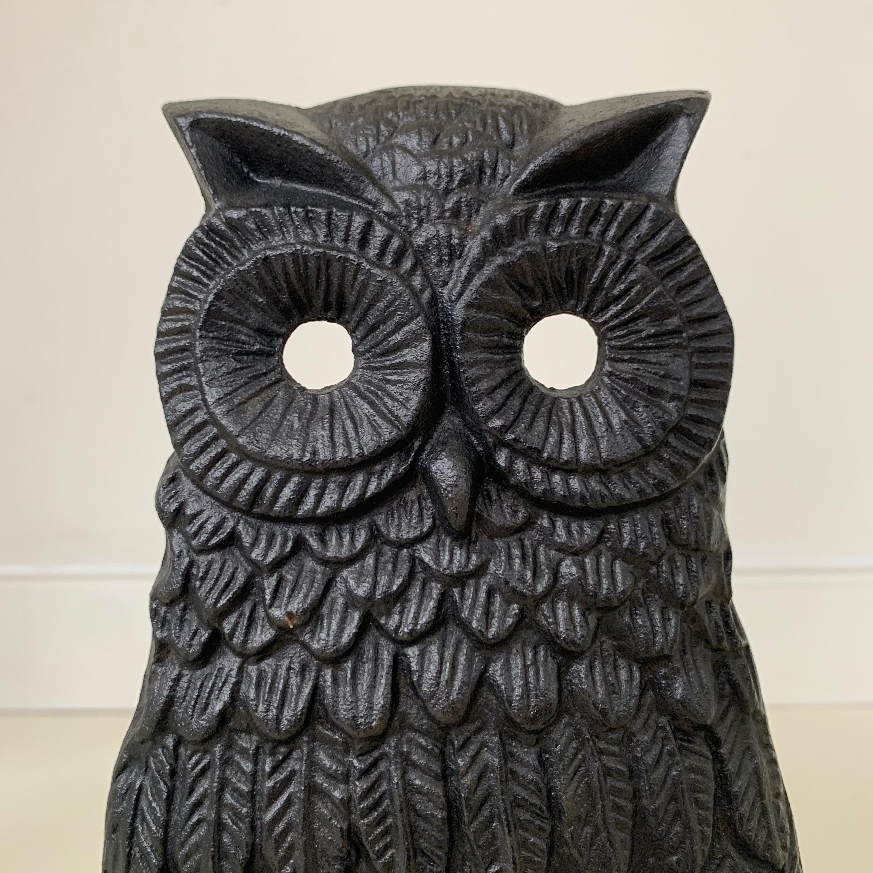 Mid-Century Owl  Cast Iron Andirons, circa 1970, France. For Sale 2