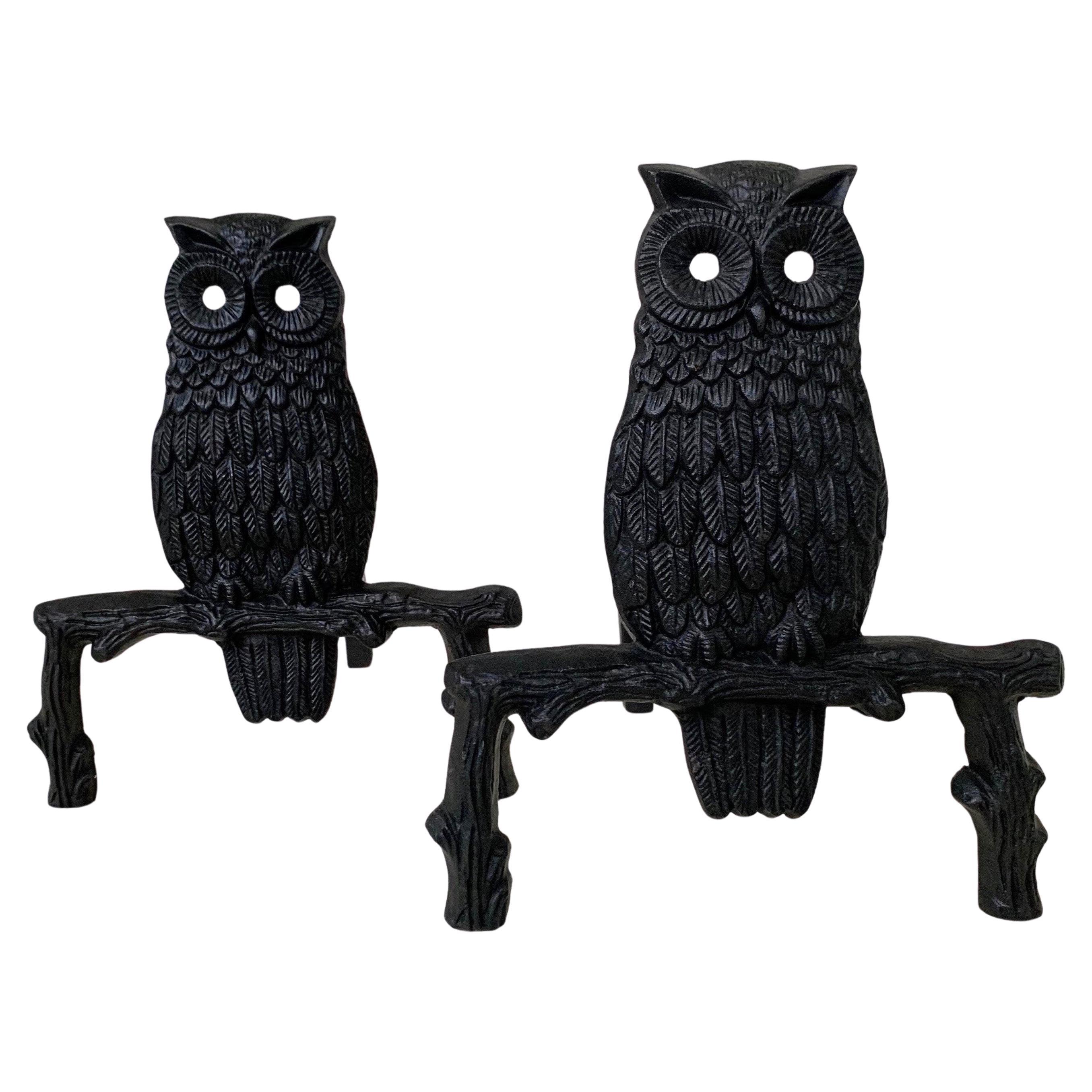 Nice owl andirons, circa 1960, France.
Fine and detailed metal work.
Cast and wrought iron.
Original good condition.
Dimensions: 41 cm D, 33 cm H, 29 cm W.
All purchases are covered by our Buyer Protection Guarantee.
This item can be returned within