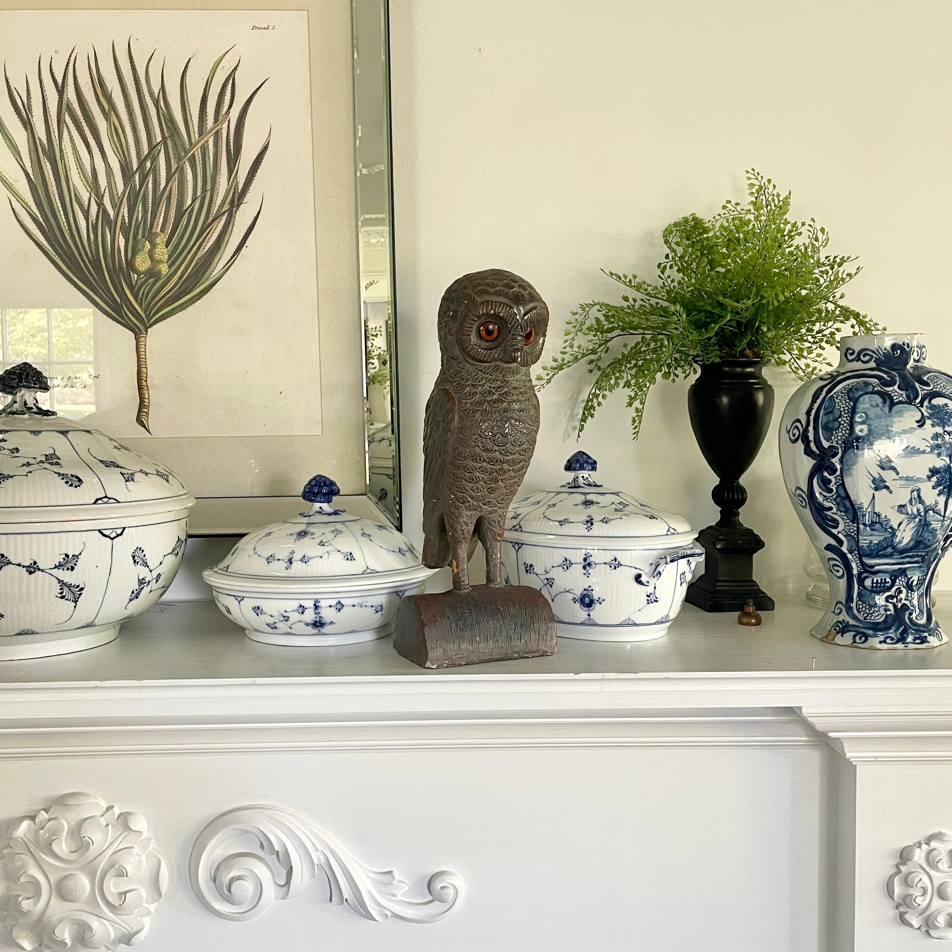Hand-Crafted Mid-Century Owl Sculpture on Stand For Sale