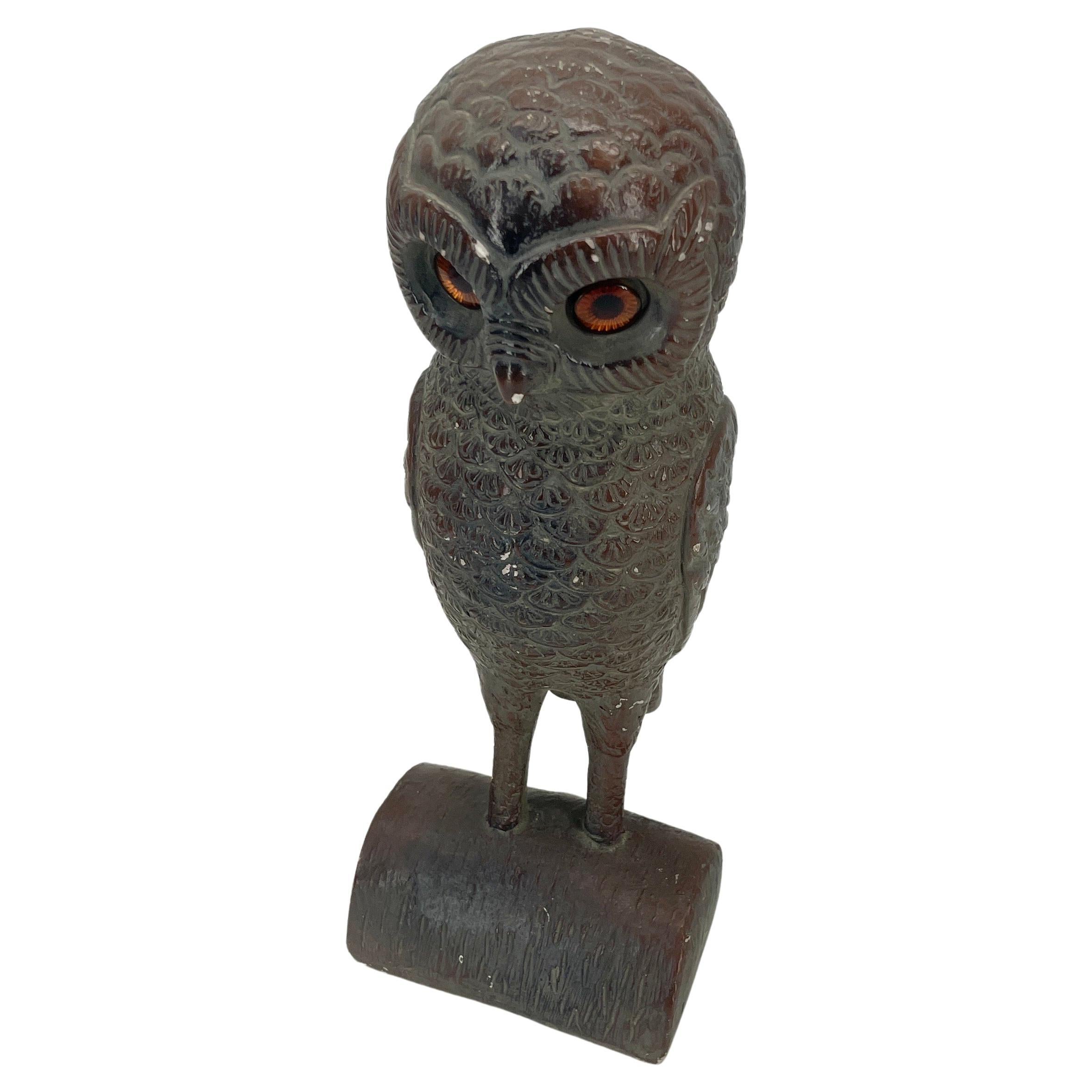20th Century Mid-Century Owl Sculpture on Stand For Sale