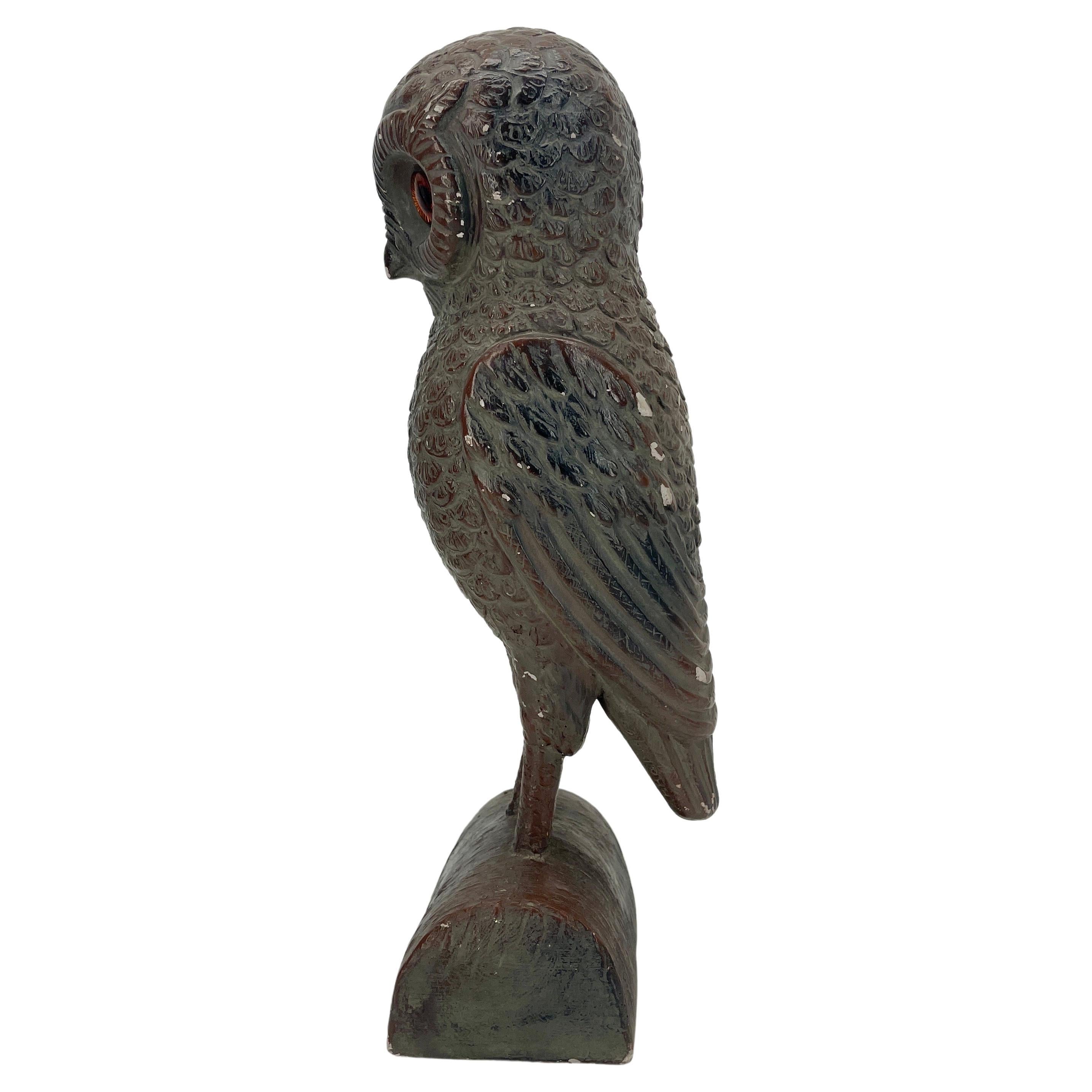 Ceramic Mid-Century Owl Sculpture on Stand For Sale