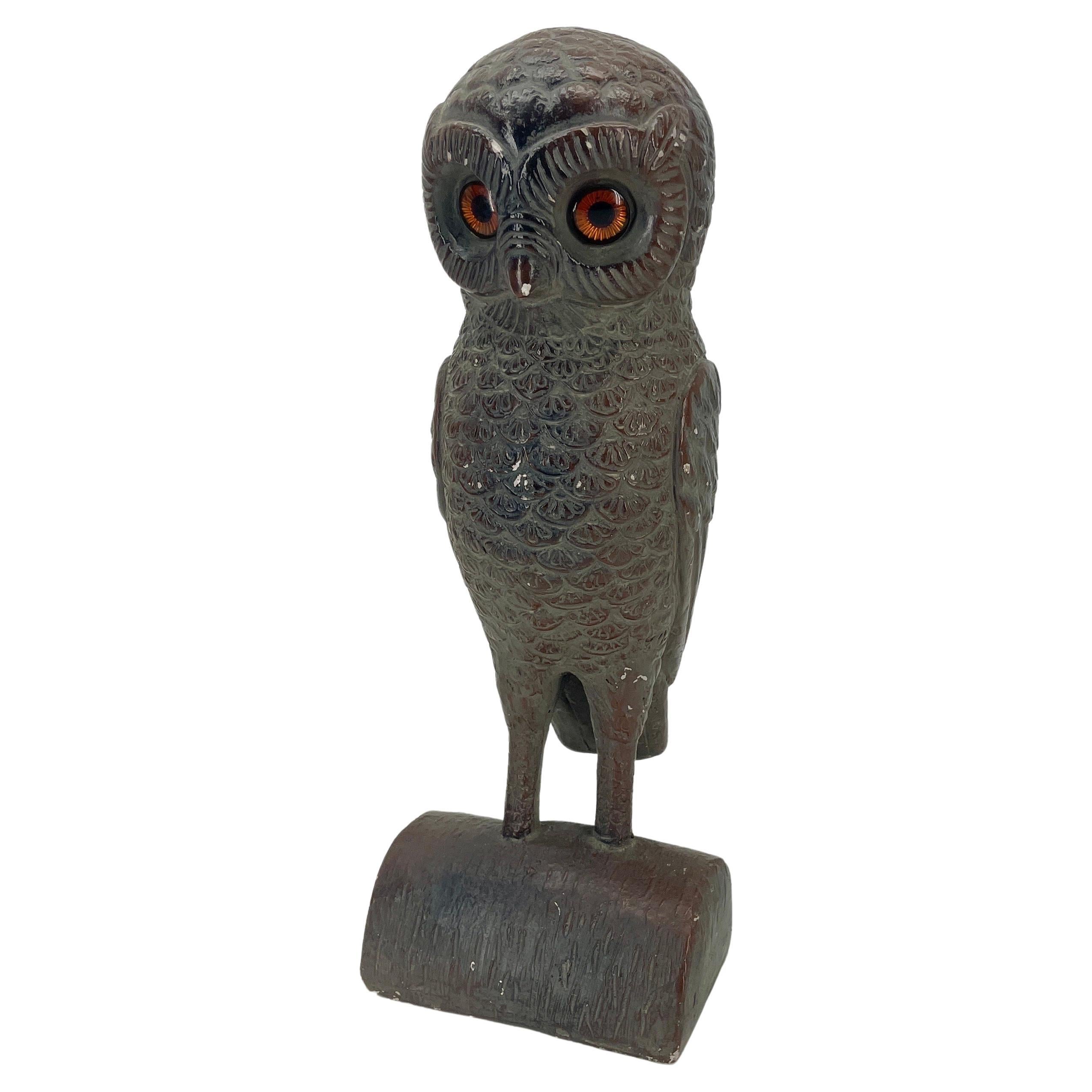 Mid-Century Owl Sculpture on Stand