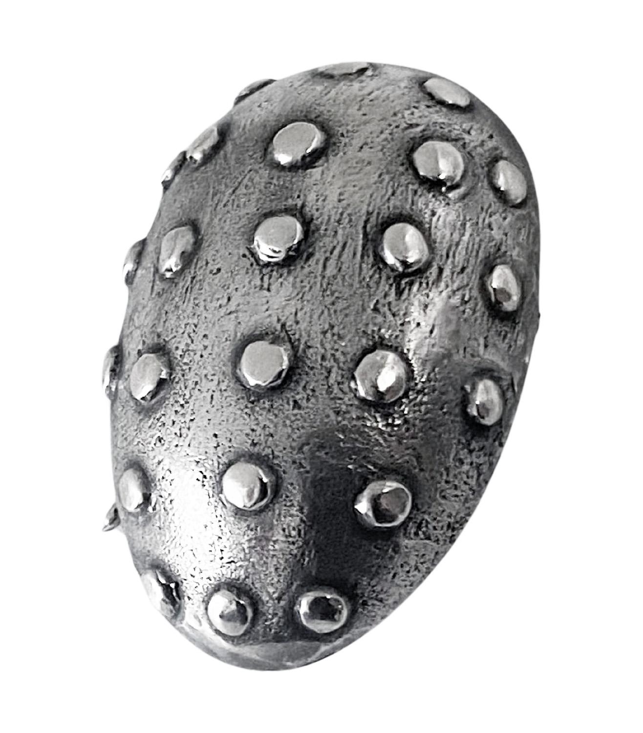 Modernist Mid century oxidised silver egg brooch, Sweden 1948 For Sale