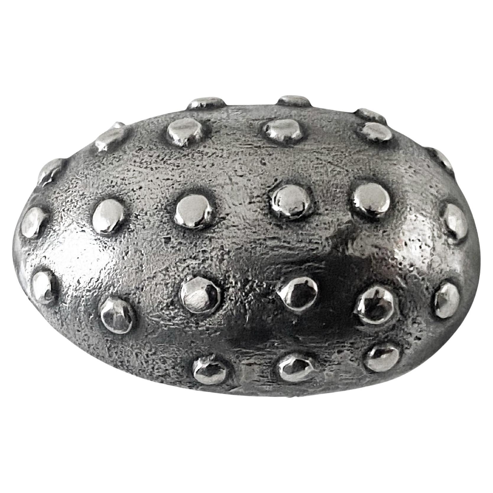 Mid century oxidised silver egg brooch, Sweden 1948