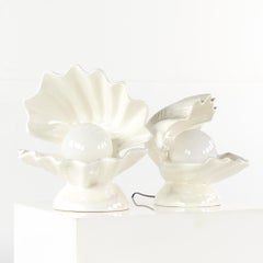 Mid Century Oyster Shell Shaped Porcelain Lamps, Pair