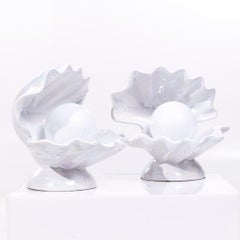Mid Century Oyster Shell Shaped Porcelain Lamps - Pair