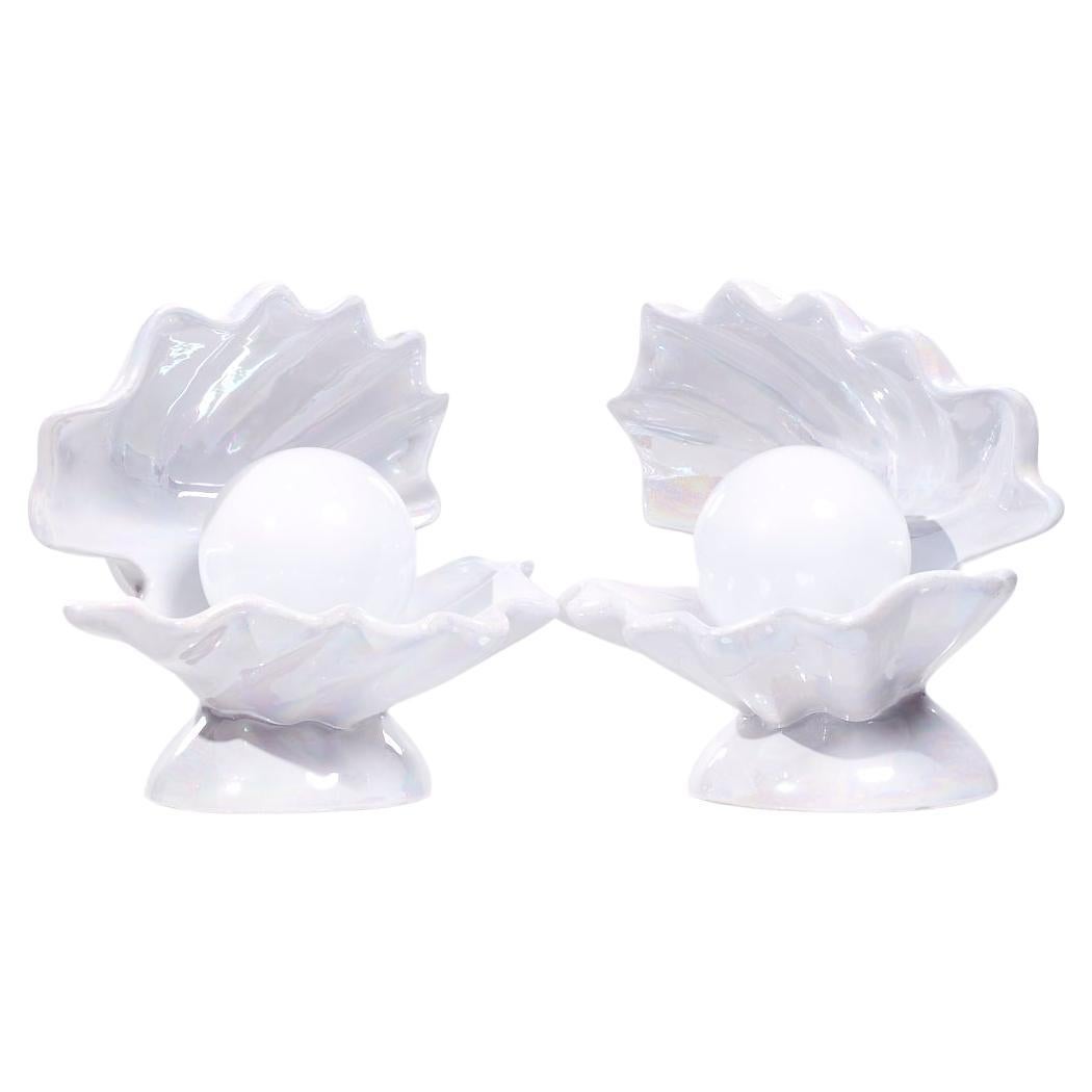 Lámparas de porcelana con forma de concha de ostra de mediados de siglo - Pareja