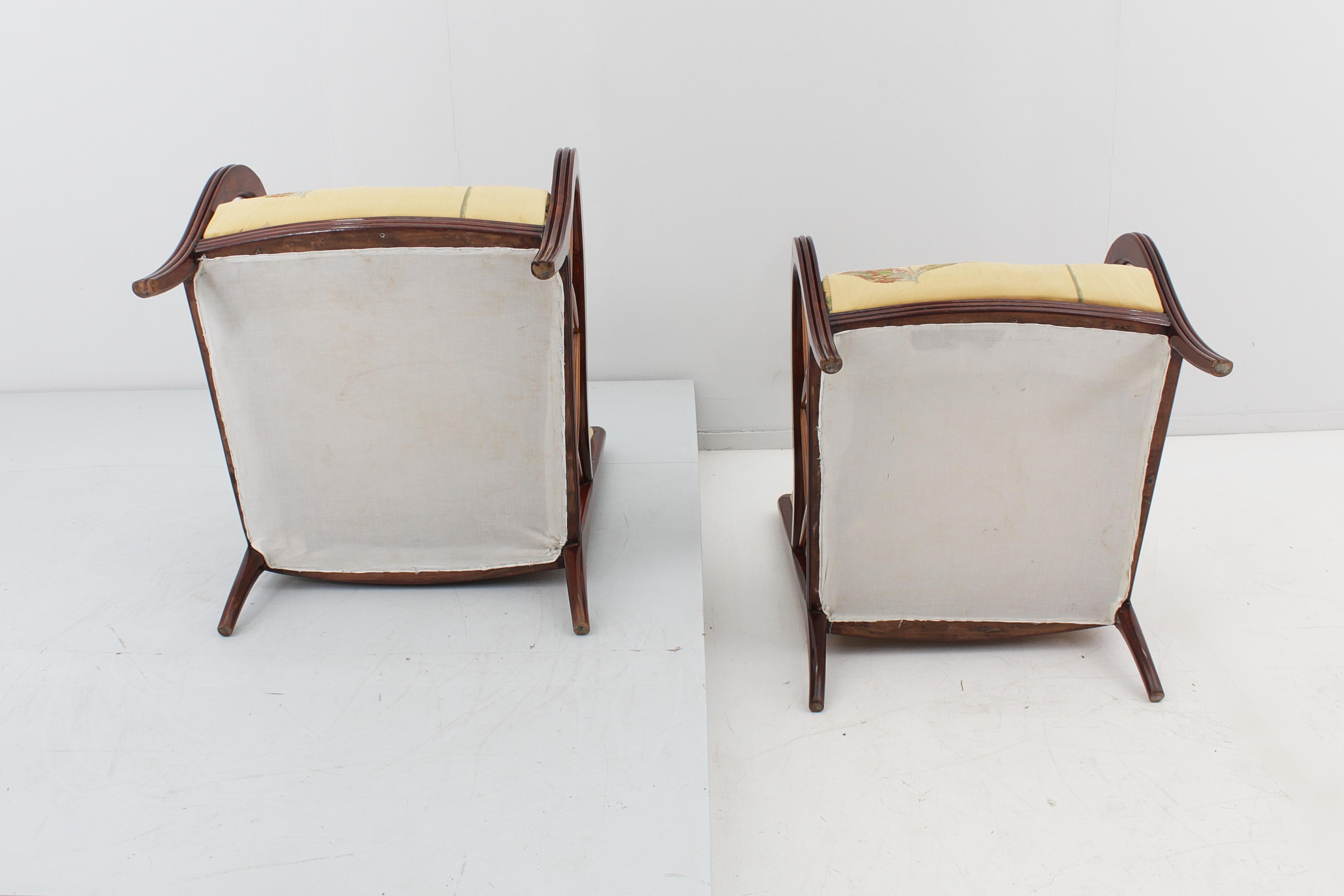 Mid-Century P. Buffa (attr.) Set of 2 Curved Wooden Armchairs Italy 40s 13