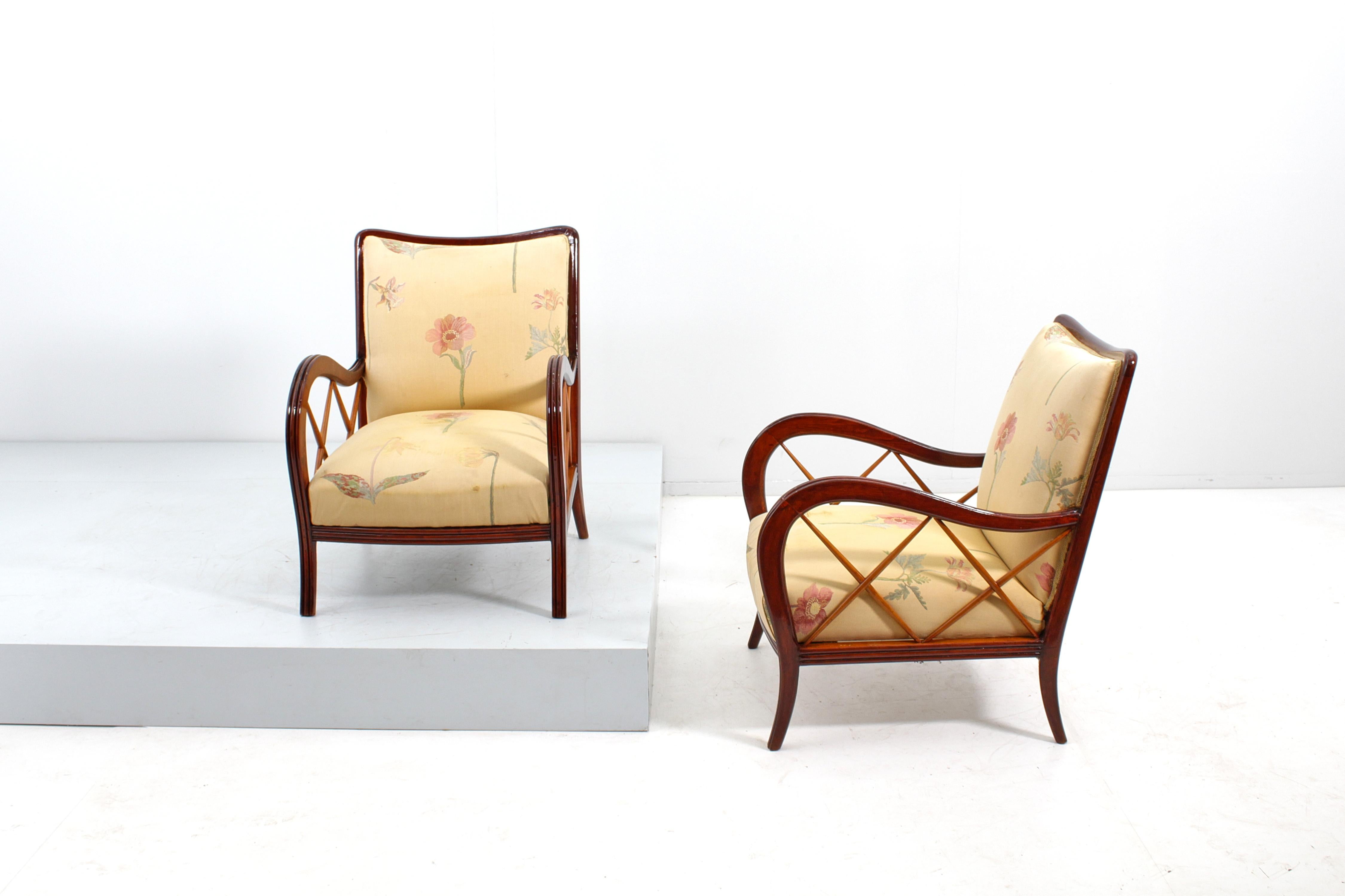 Mid-Century Modern Mid-Century P. Buffa (attr.) Set of 2 Curved Wooden Armchairs Italy 40s
