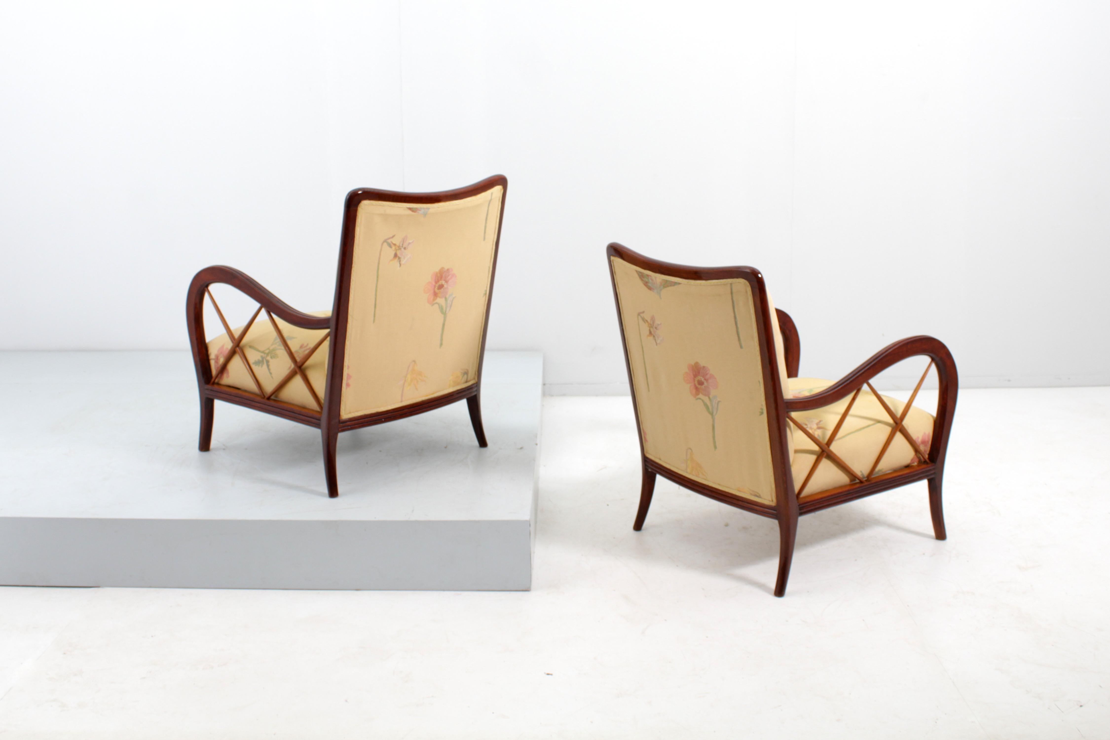 Mid-20th Century Mid-Century P. Buffa (attr.) Set of 2 Curved Wooden Armchairs Italy 40s