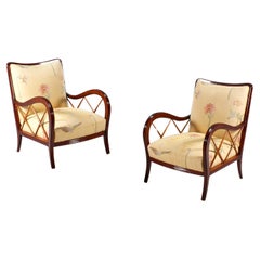 Mid-Century P. Buffa (attr.) Set of 2 Curved Wooden Armchairs Italy 40s