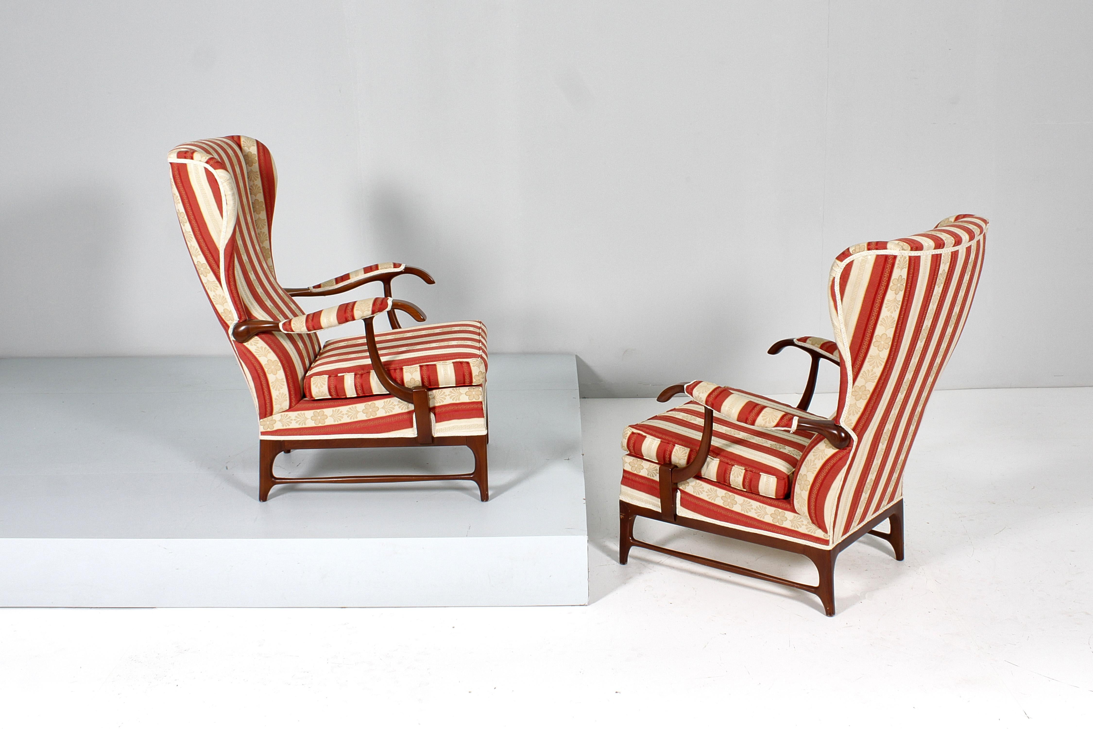Mid-Century-Sessel aus Holz und Satin, P. Buffa für Frama, 60er Jahre, Italien  (Italienisch) im Angebot