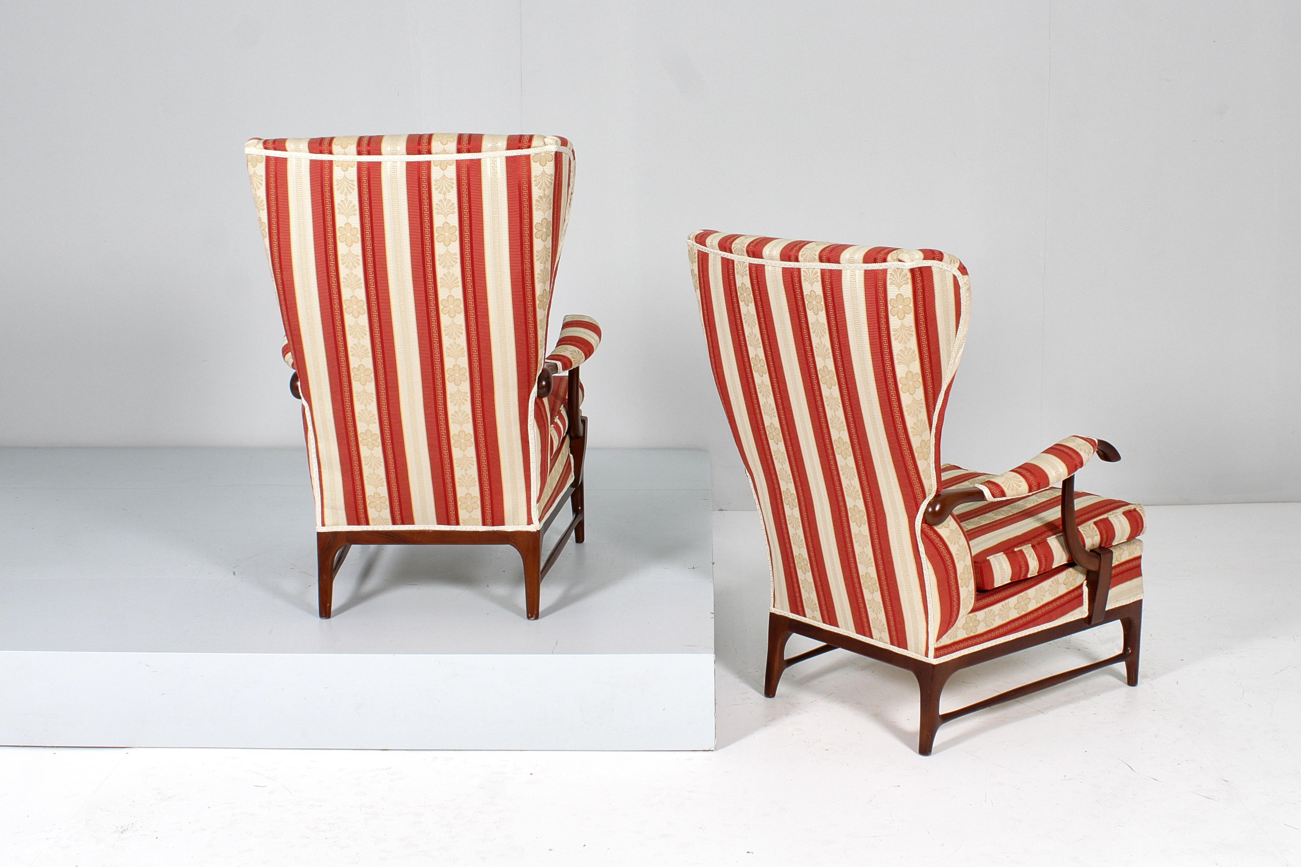 Mid-Century-Sessel aus Holz und Satin, P. Buffa für Frama, 60er Jahre, Italien  (Stoff) im Angebot