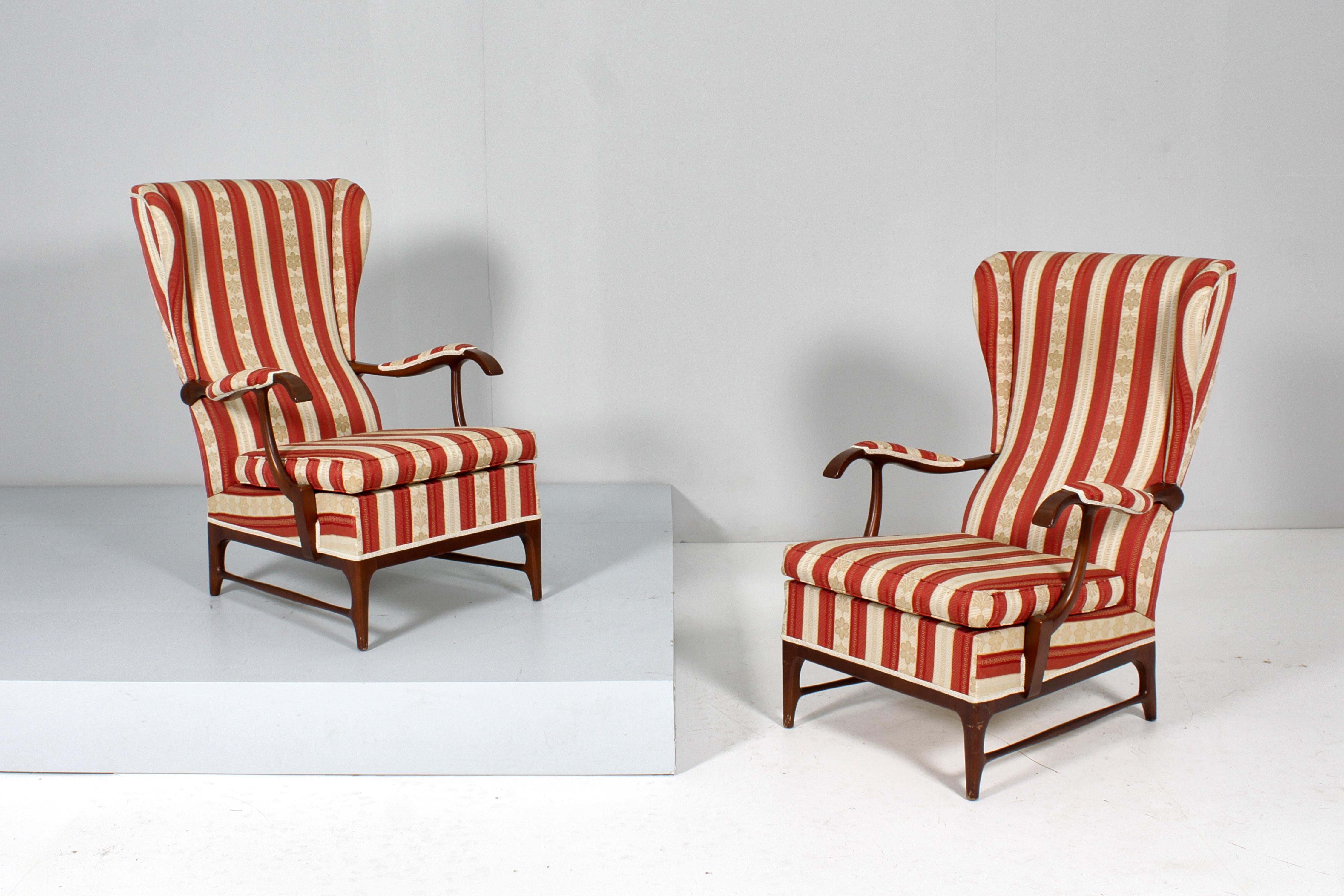 Mid-Century-Sessel aus Holz und Satin, P. Buffa für Frama, 60er Jahre, Italien  im Angebot 1